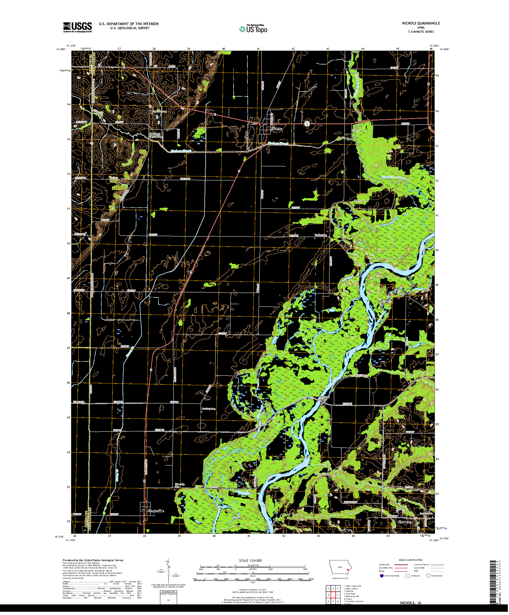 USGS US TOPO 7.5-MINUTE MAP FOR NICHOLS, IA 2018