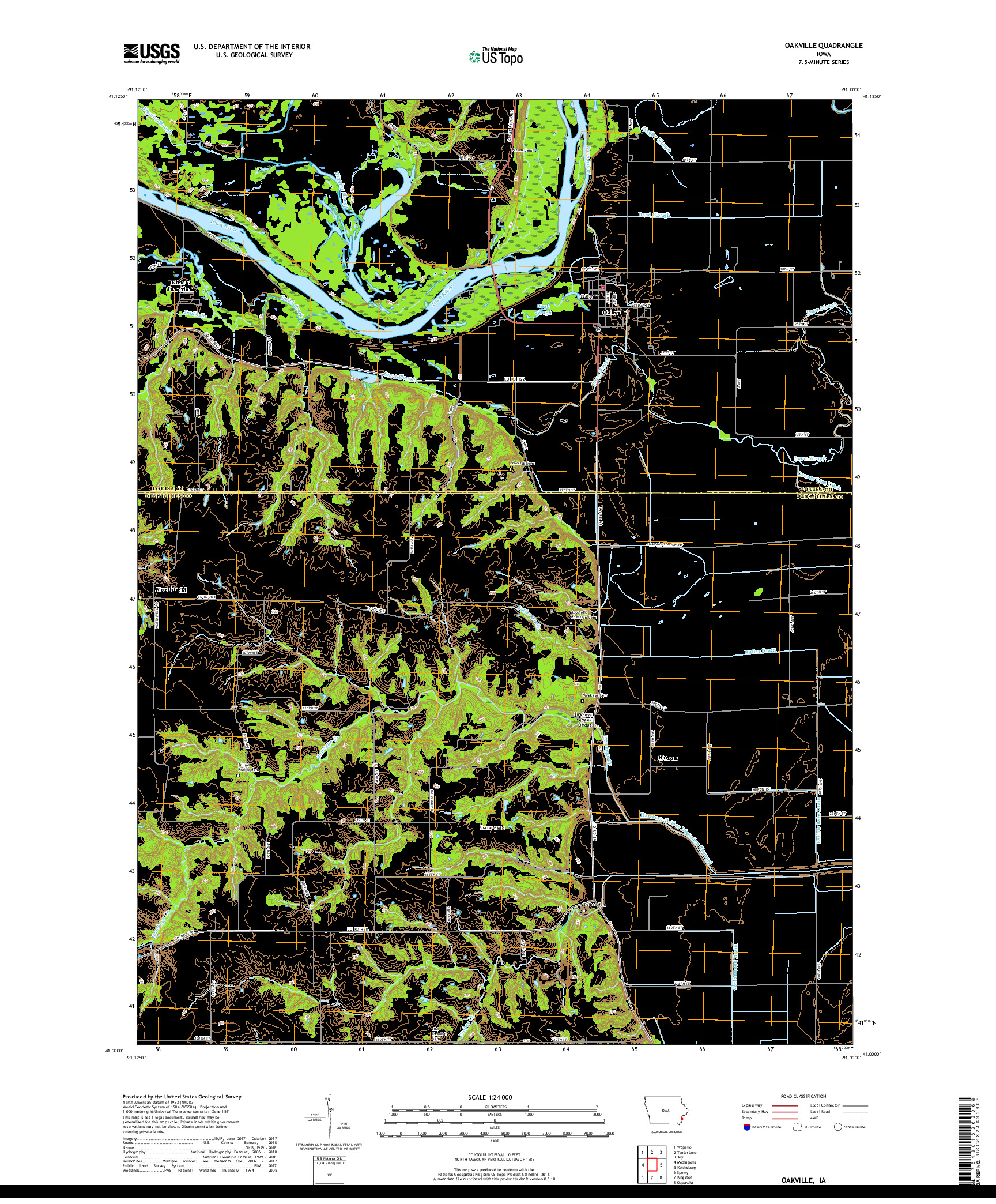 USGS US TOPO 7.5-MINUTE MAP FOR OAKVILLE, IA 2018