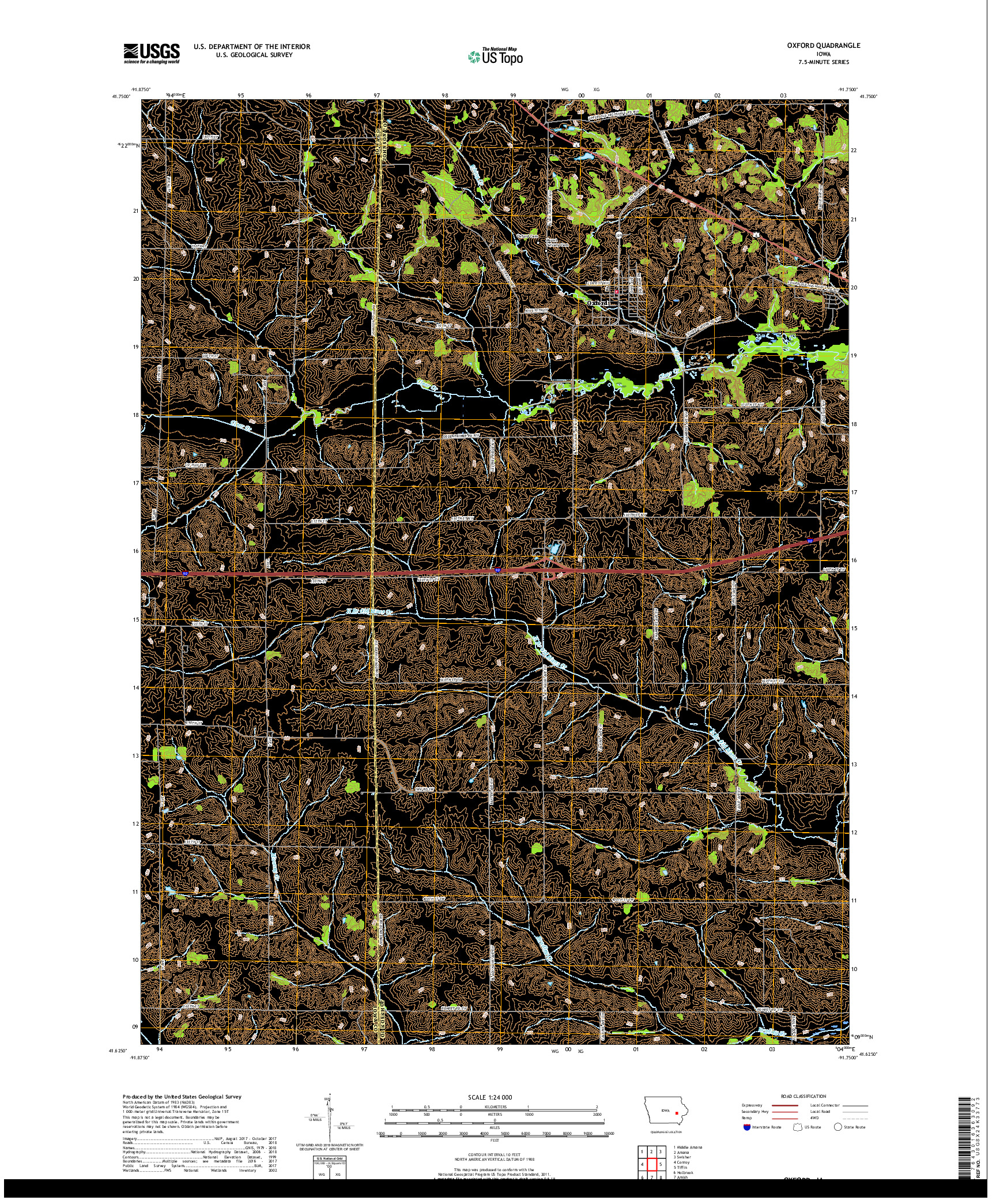 USGS US TOPO 7.5-MINUTE MAP FOR OXFORD, IA 2018