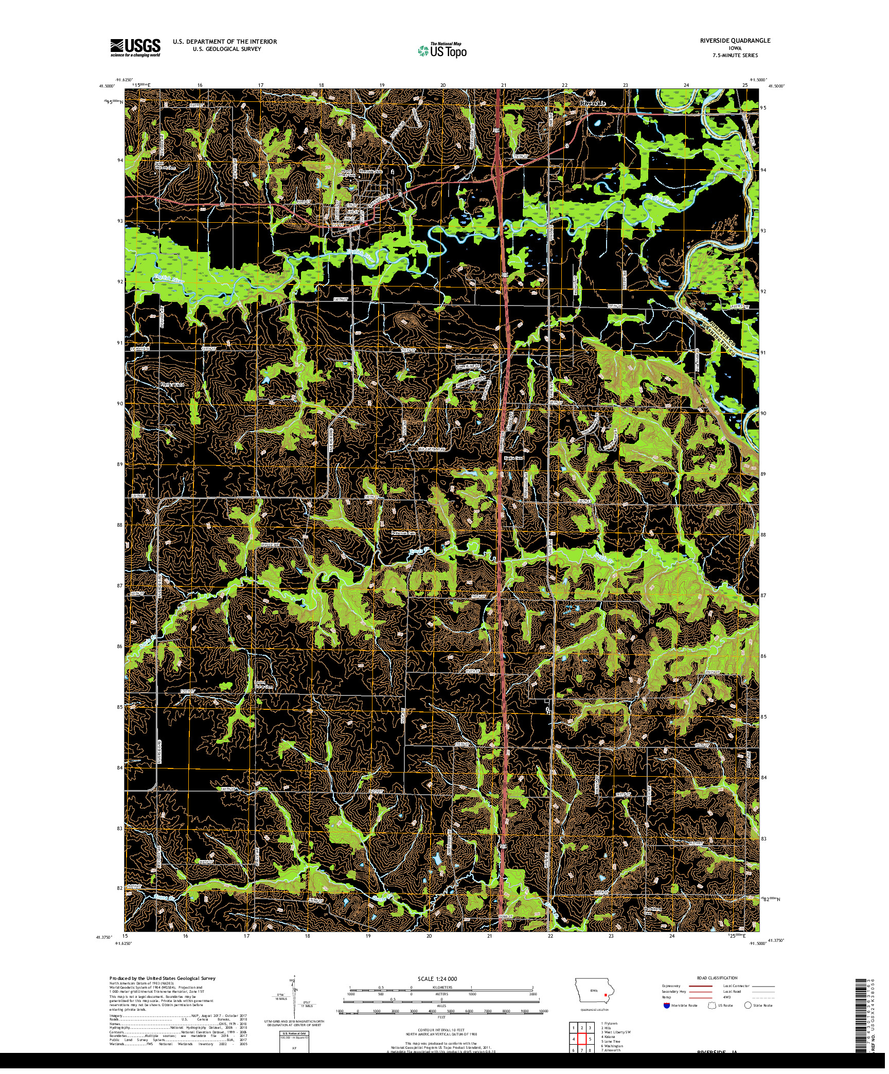 USGS US TOPO 7.5-MINUTE MAP FOR RIVERSIDE, IA 2018