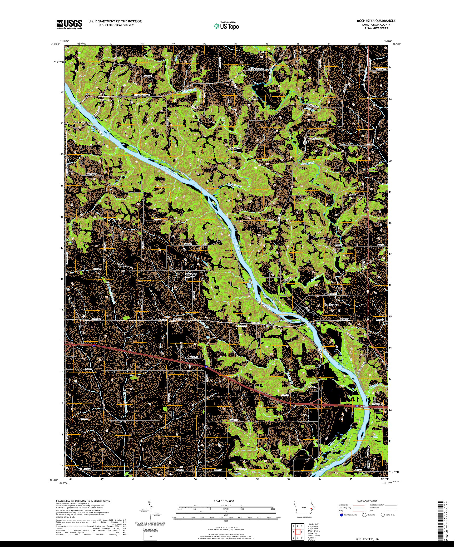 USGS US TOPO 7.5-MINUTE MAP FOR ROCHESTER, IA 2018
