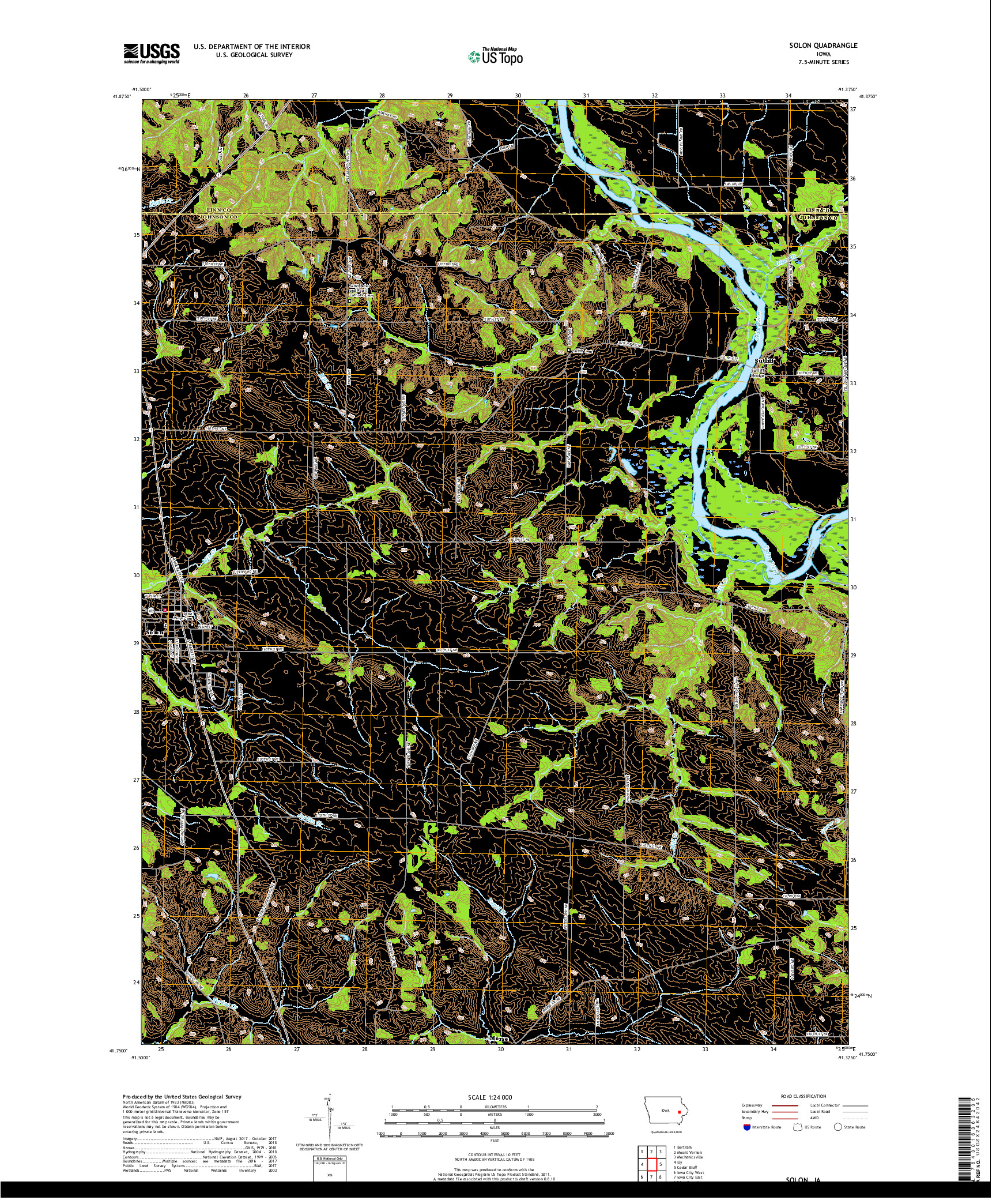 USGS US TOPO 7.5-MINUTE MAP FOR SOLON, IA 2018