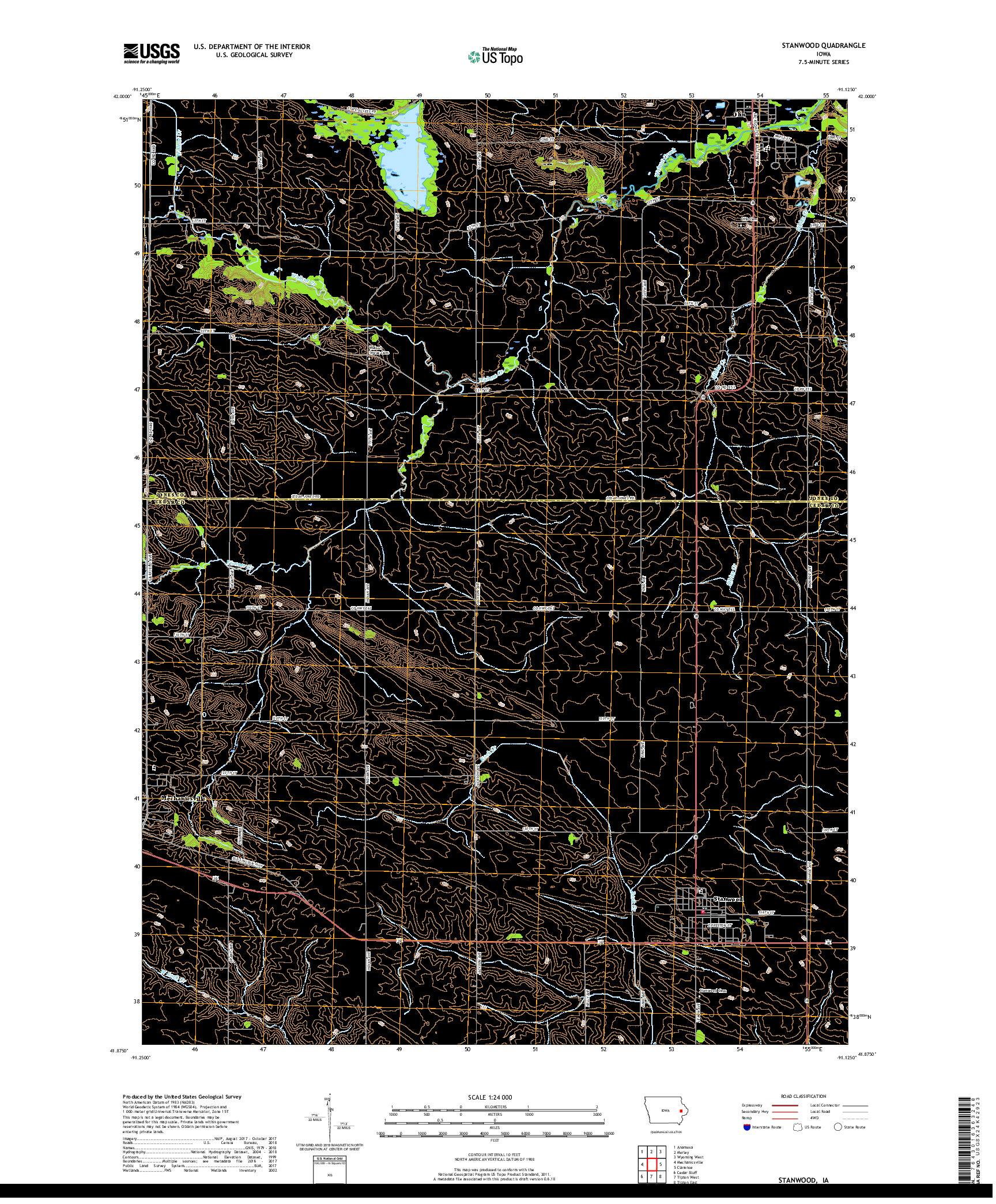 USGS US TOPO 7.5-MINUTE MAP FOR STANWOOD, IA 2018