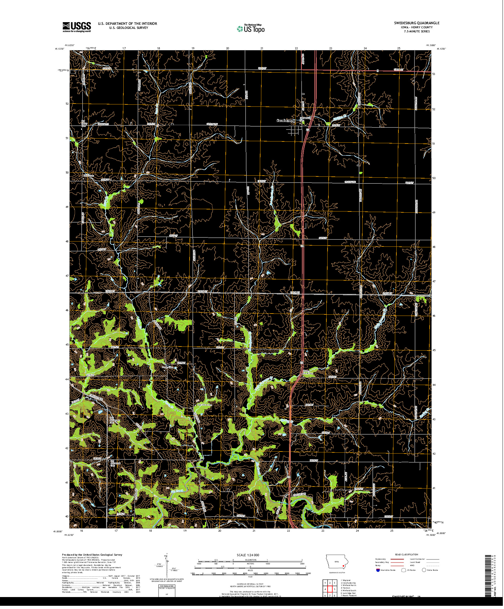 USGS US TOPO 7.5-MINUTE MAP FOR SWEDESBURG, IA 2018