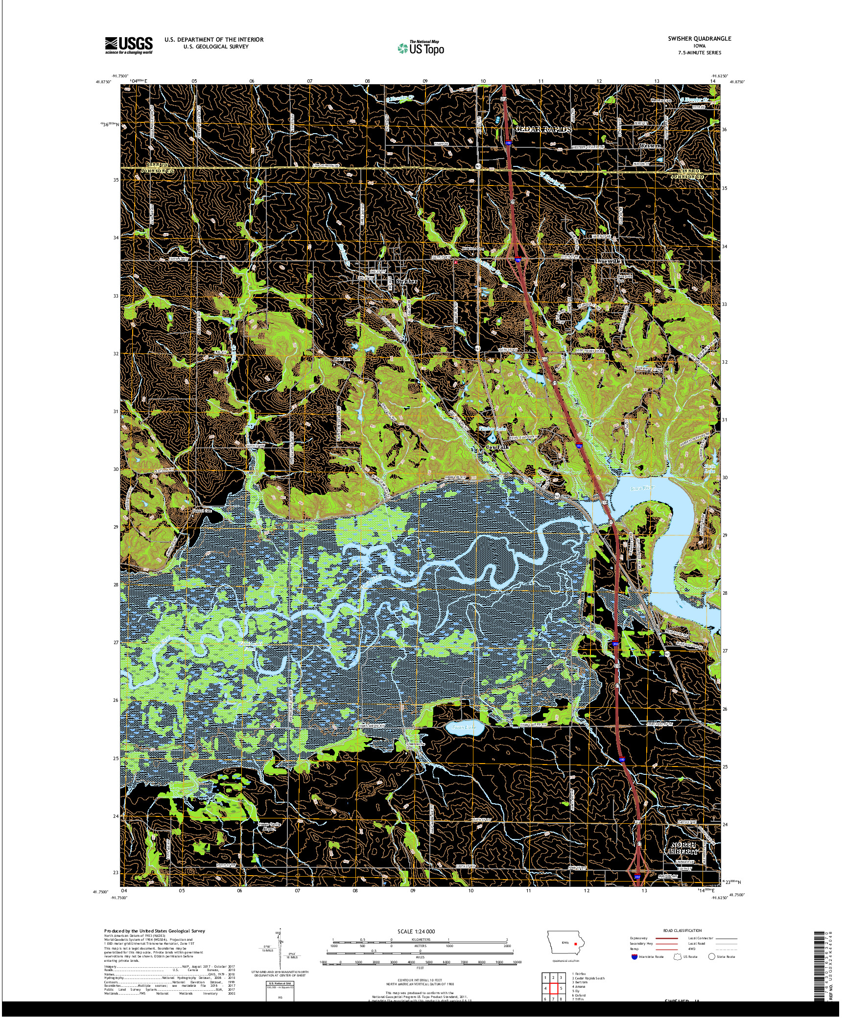 USGS US TOPO 7.5-MINUTE MAP FOR SWISHER, IA 2018