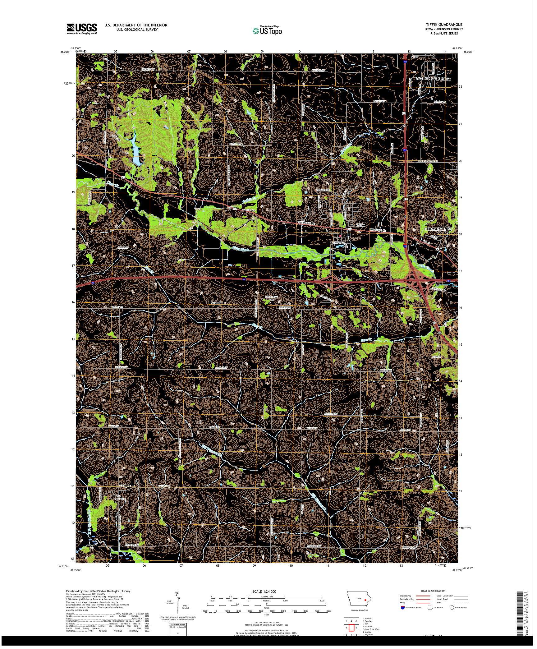 USGS US TOPO 7.5-MINUTE MAP FOR TIFFIN, IA 2018