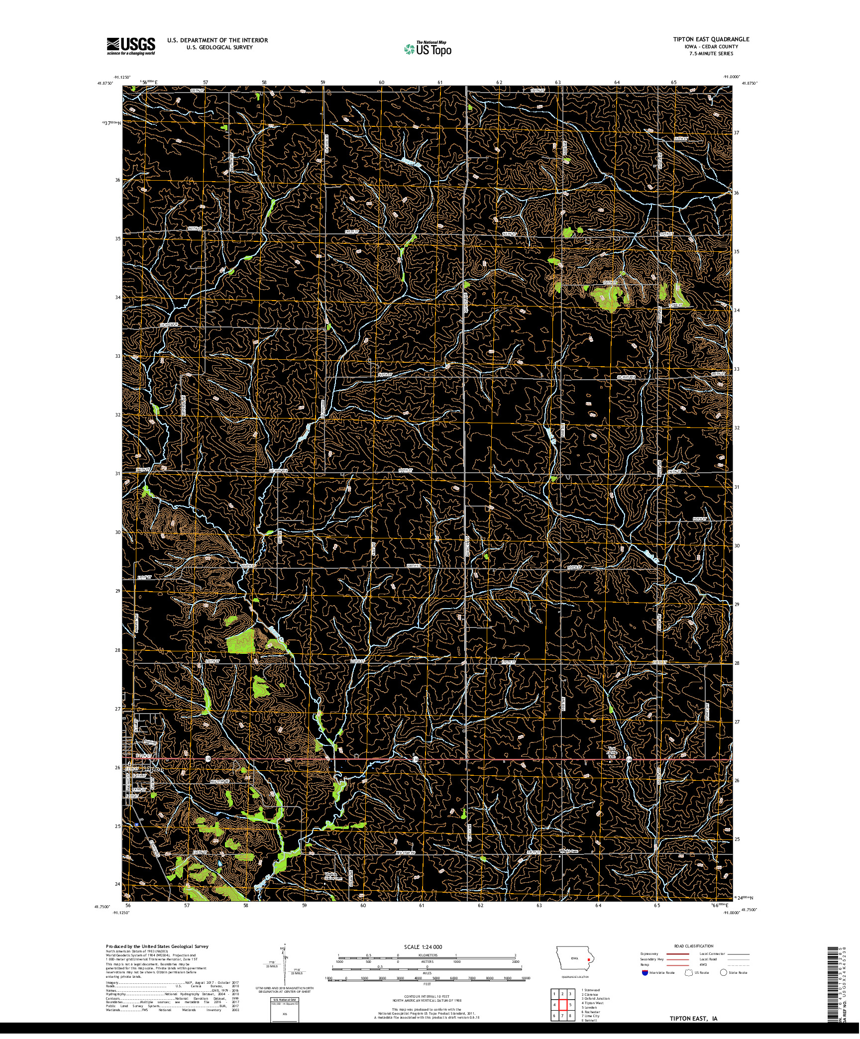 USGS US TOPO 7.5-MINUTE MAP FOR TIPTON EAST, IA 2018