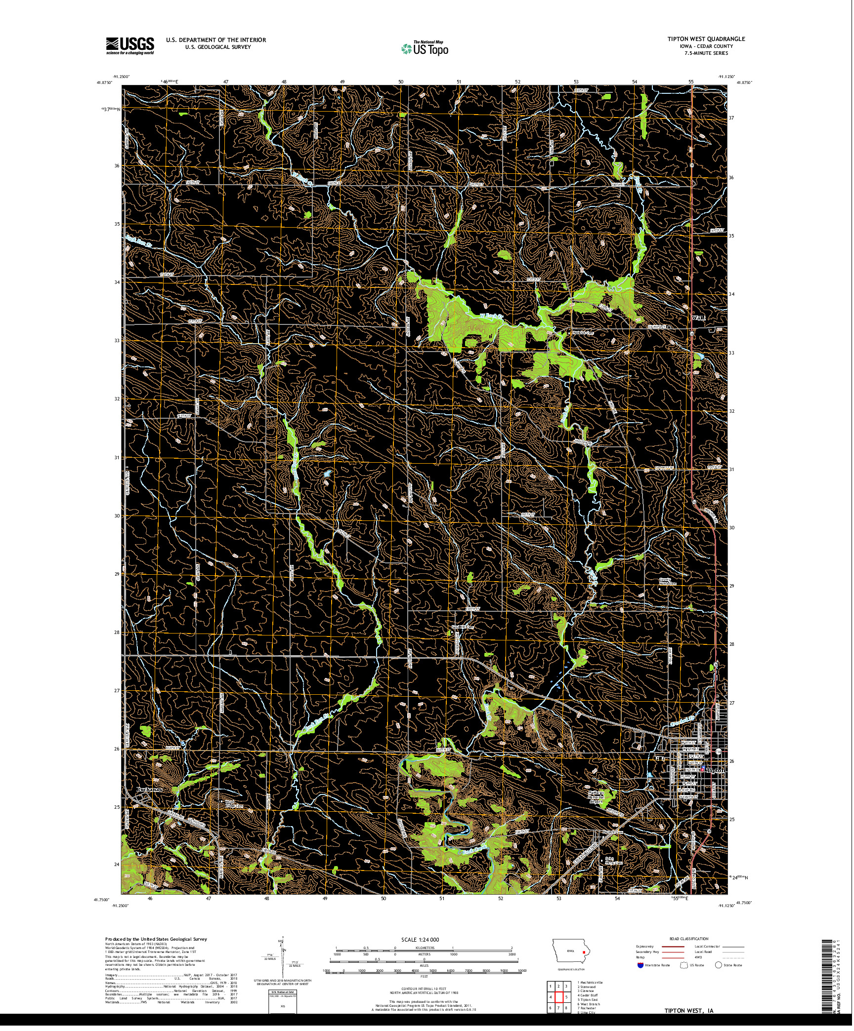 USGS US TOPO 7.5-MINUTE MAP FOR TIPTON WEST, IA 2018