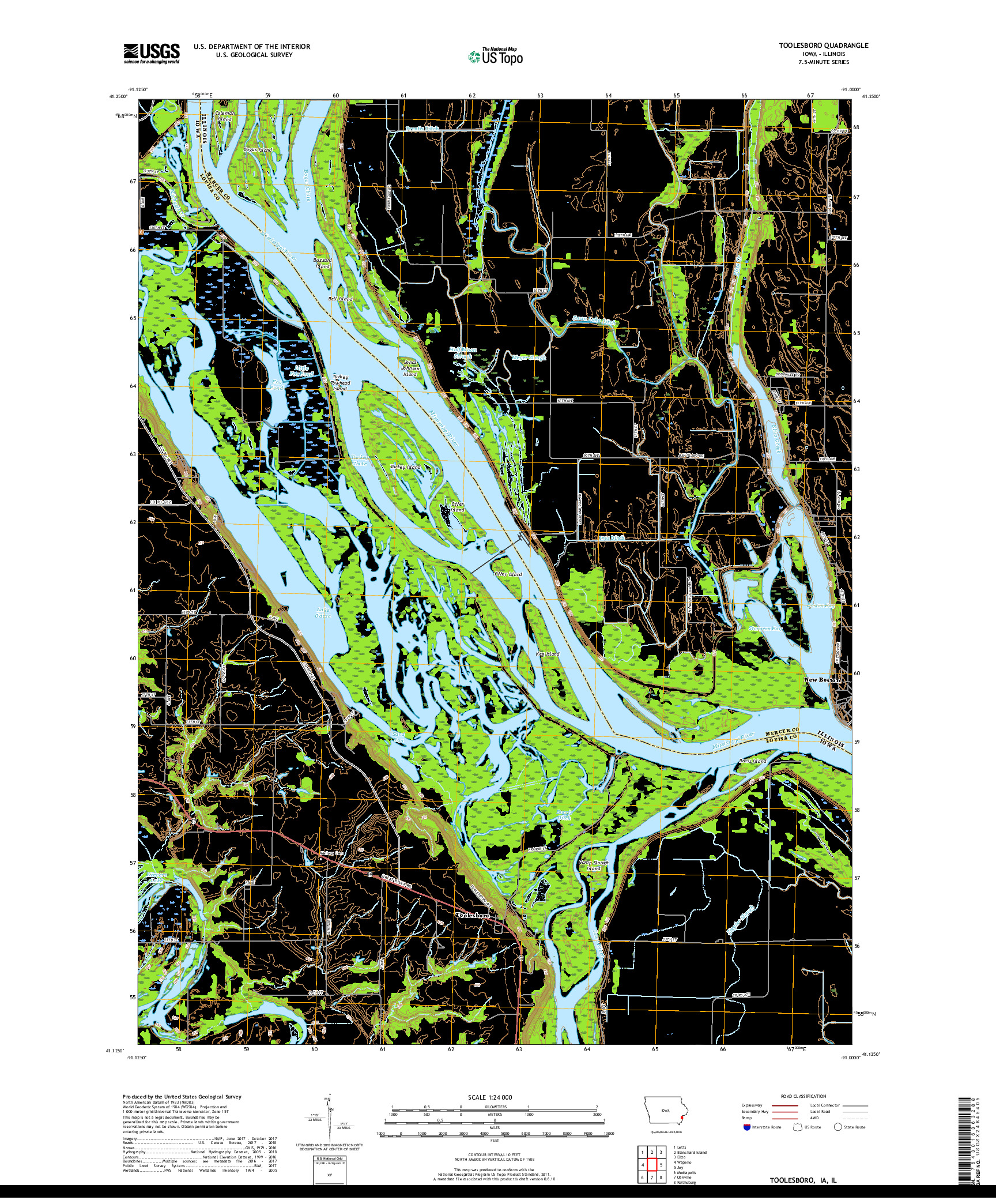 USGS US TOPO 7.5-MINUTE MAP FOR TOOLESBORO, IA,IL 2018