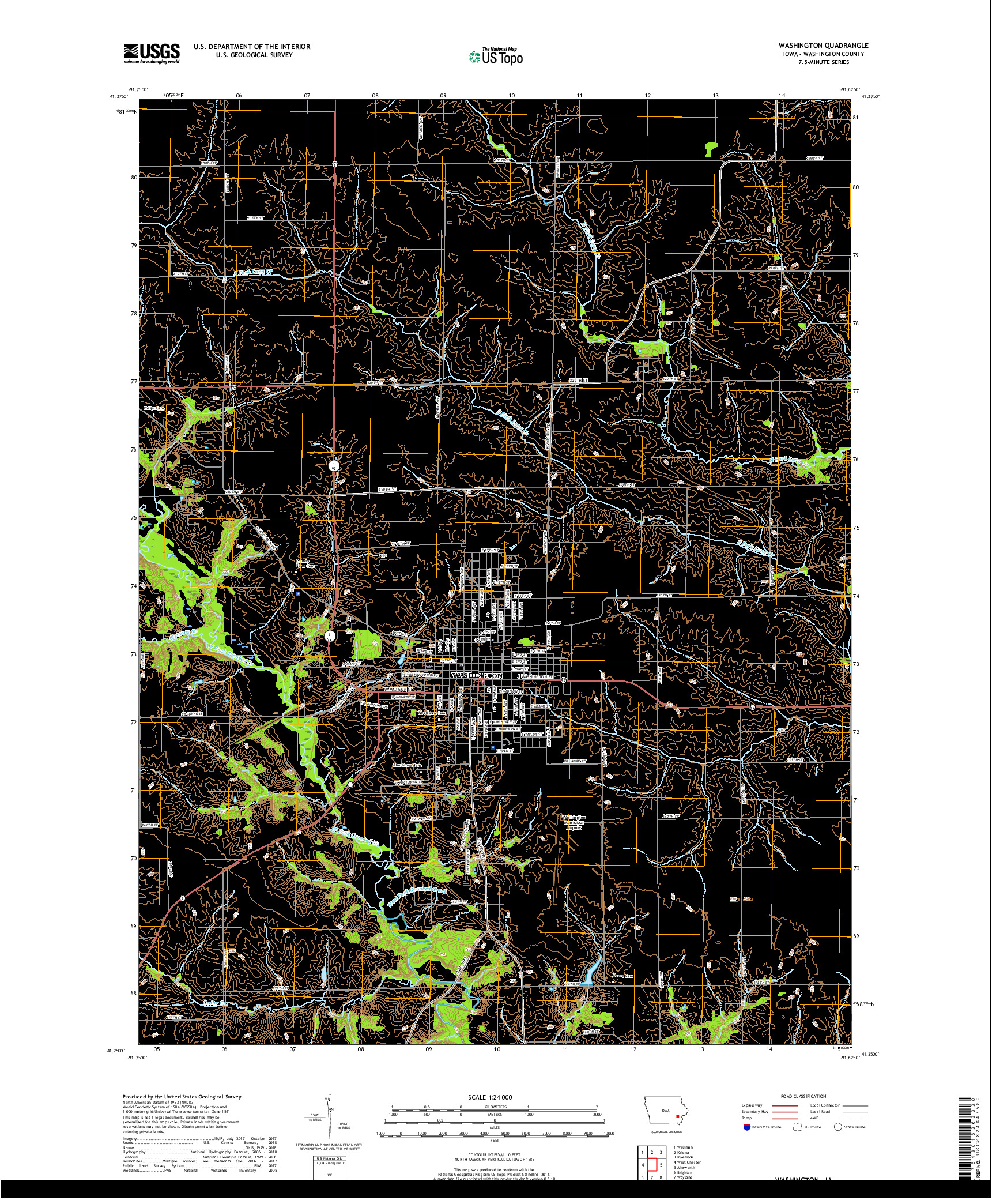 USGS US TOPO 7.5-MINUTE MAP FOR WASHINGTON, IA 2018