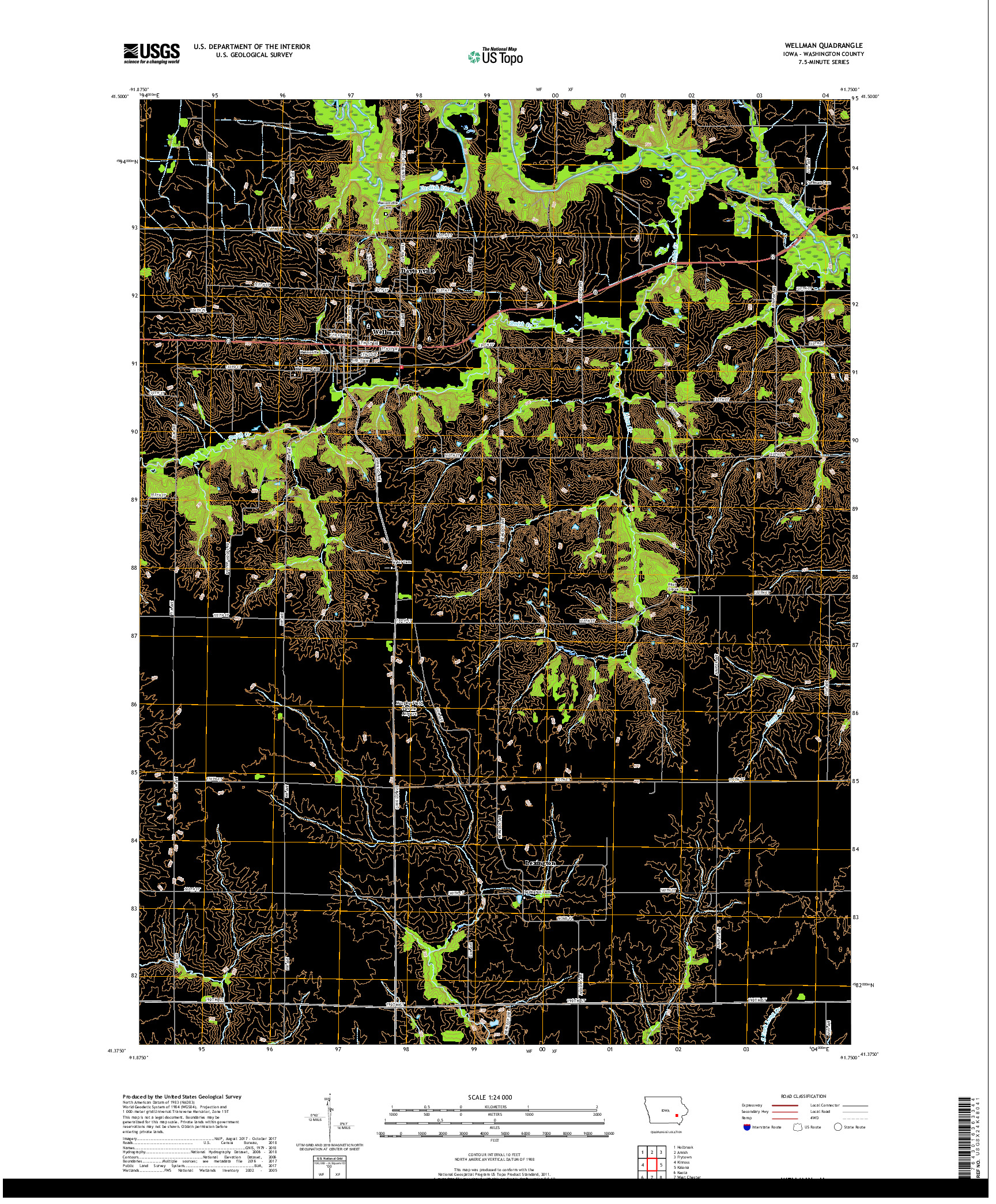 USGS US TOPO 7.5-MINUTE MAP FOR WELLMAN, IA 2018