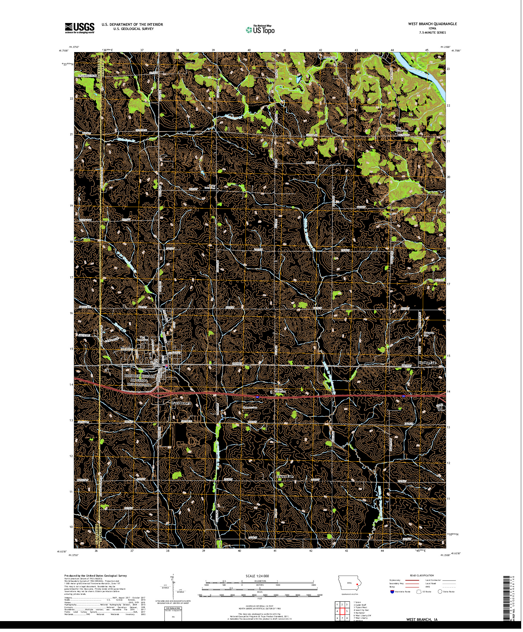 USGS US TOPO 7.5-MINUTE MAP FOR WEST BRANCH, IA 2018