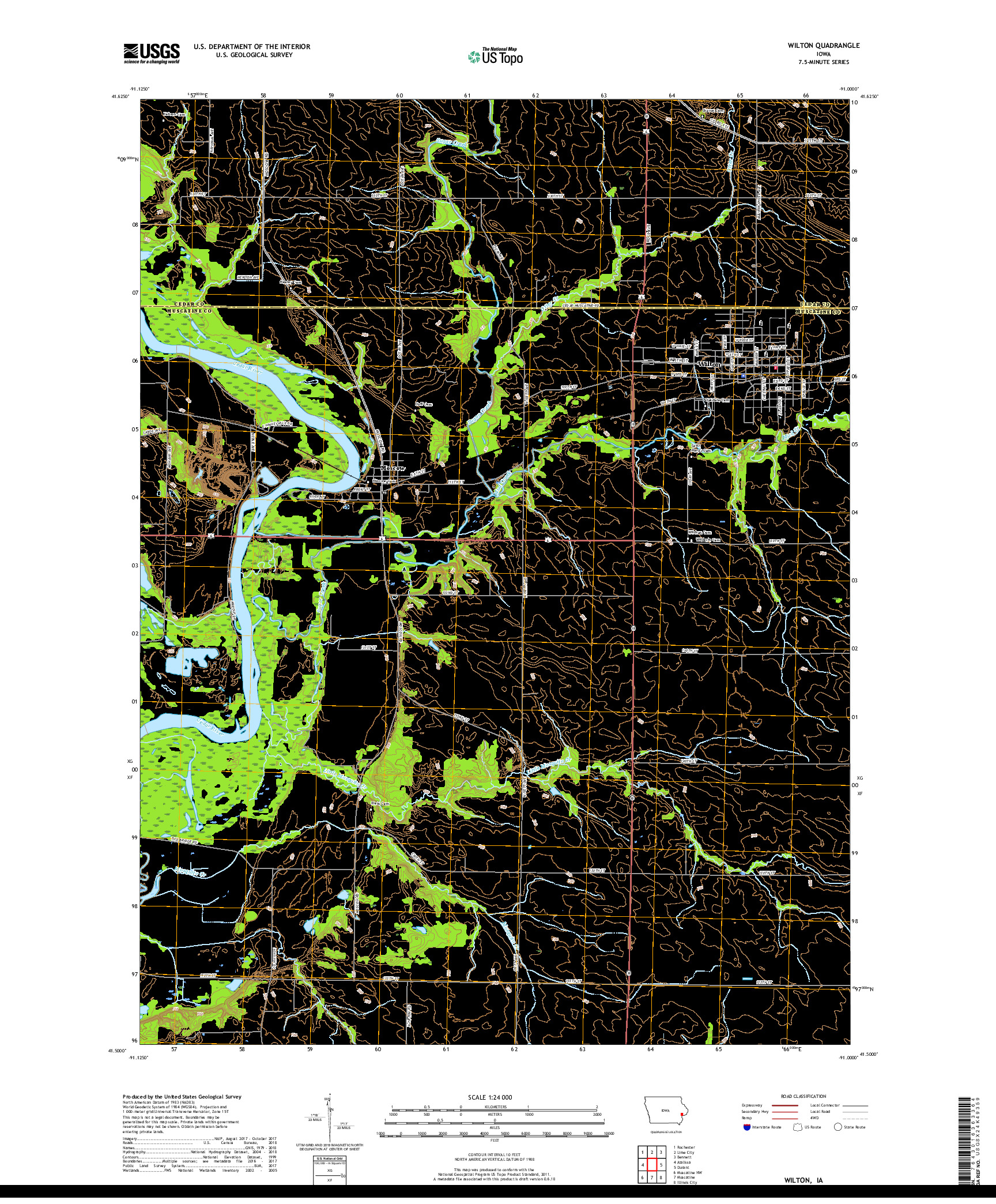 USGS US TOPO 7.5-MINUTE MAP FOR WILTON, IA 2018
