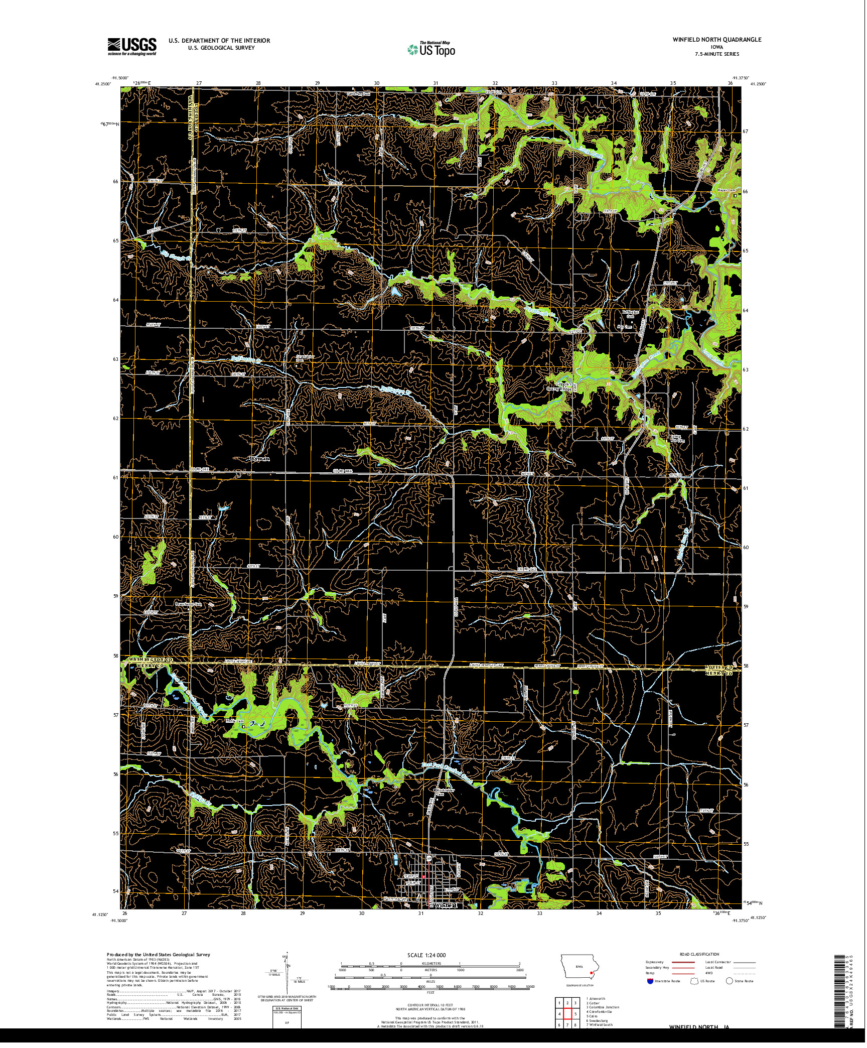 USGS US TOPO 7.5-MINUTE MAP FOR WINFIELD NORTH, IA 2018