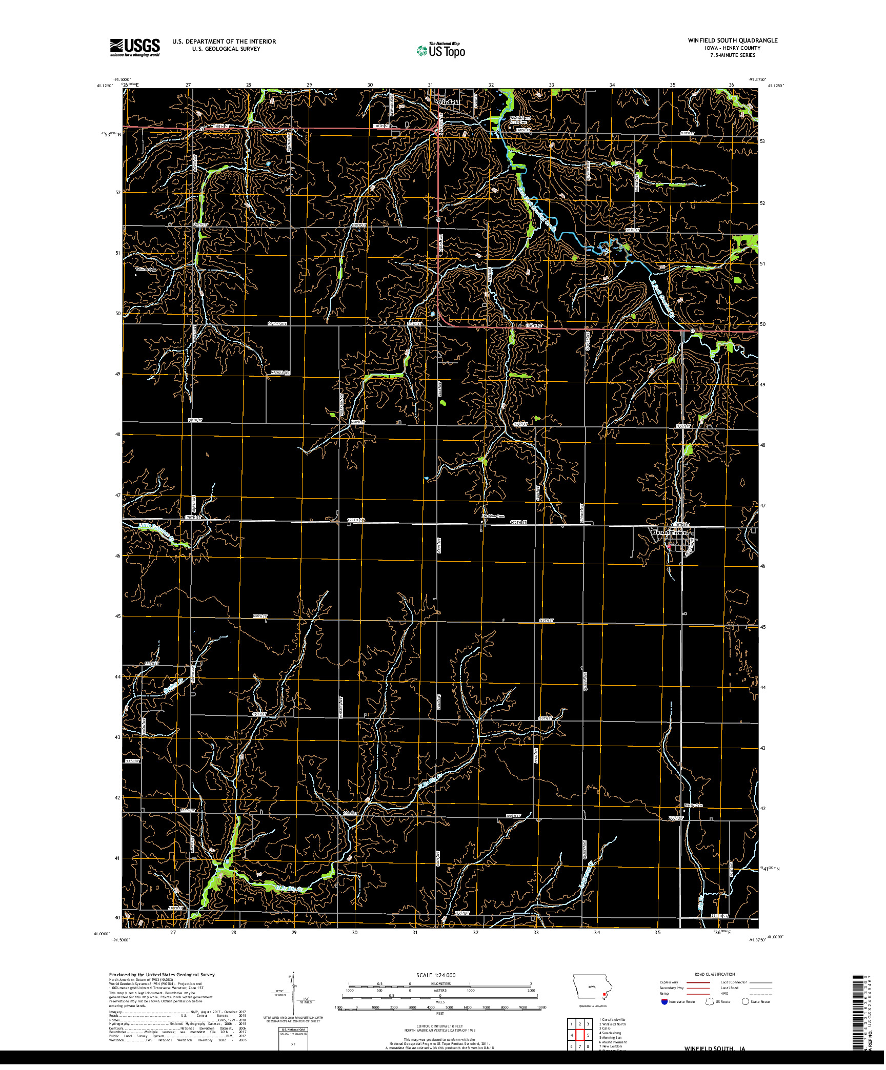 USGS US TOPO 7.5-MINUTE MAP FOR WINFIELD SOUTH, IA 2018