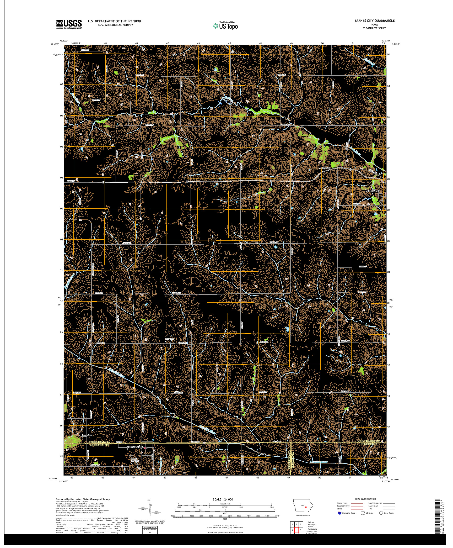 USGS US TOPO 7.5-MINUTE MAP FOR BARNES CITY, IA 2018