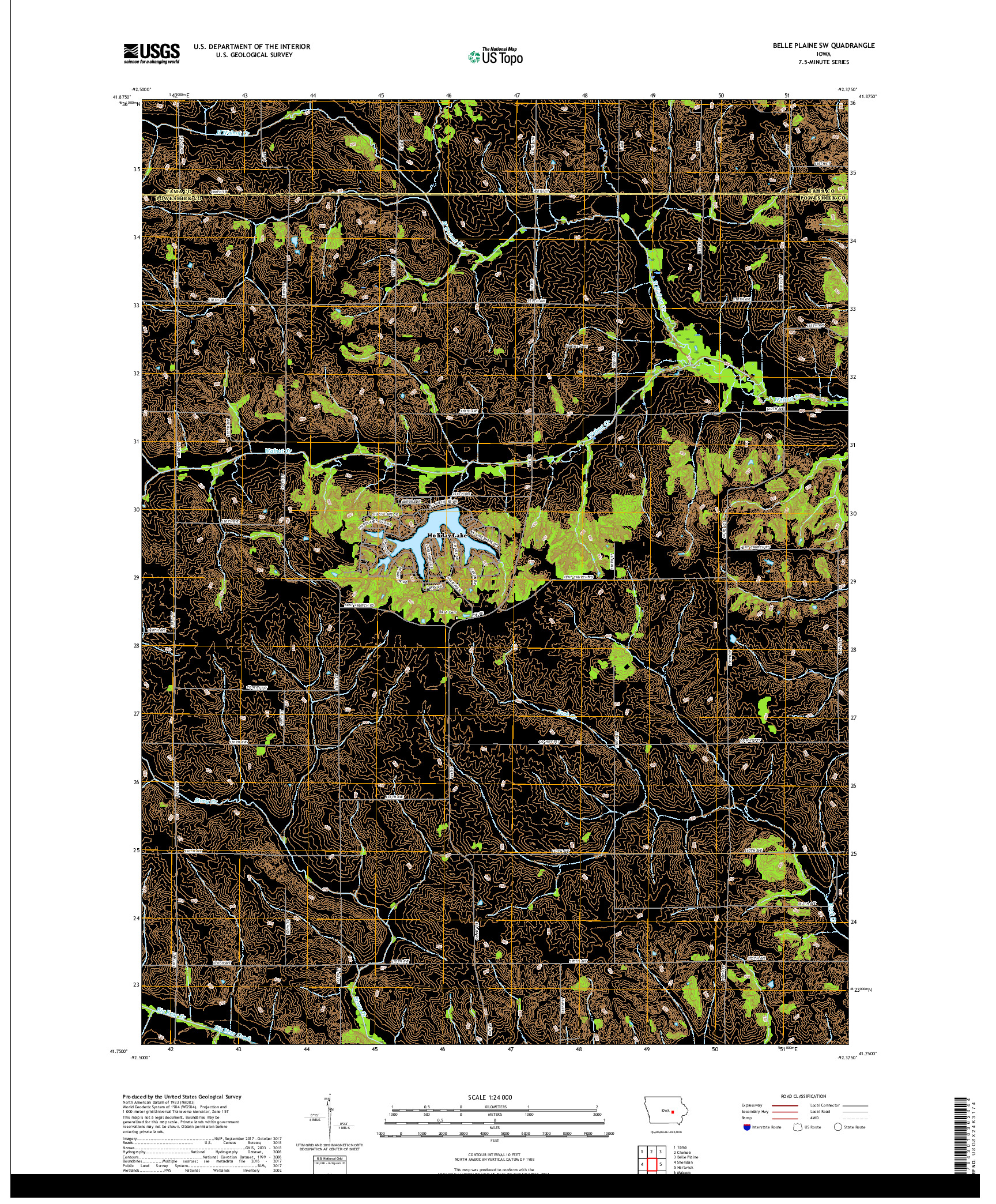 USGS US TOPO 7.5-MINUTE MAP FOR BELLE PLAINE SW, IA 2018