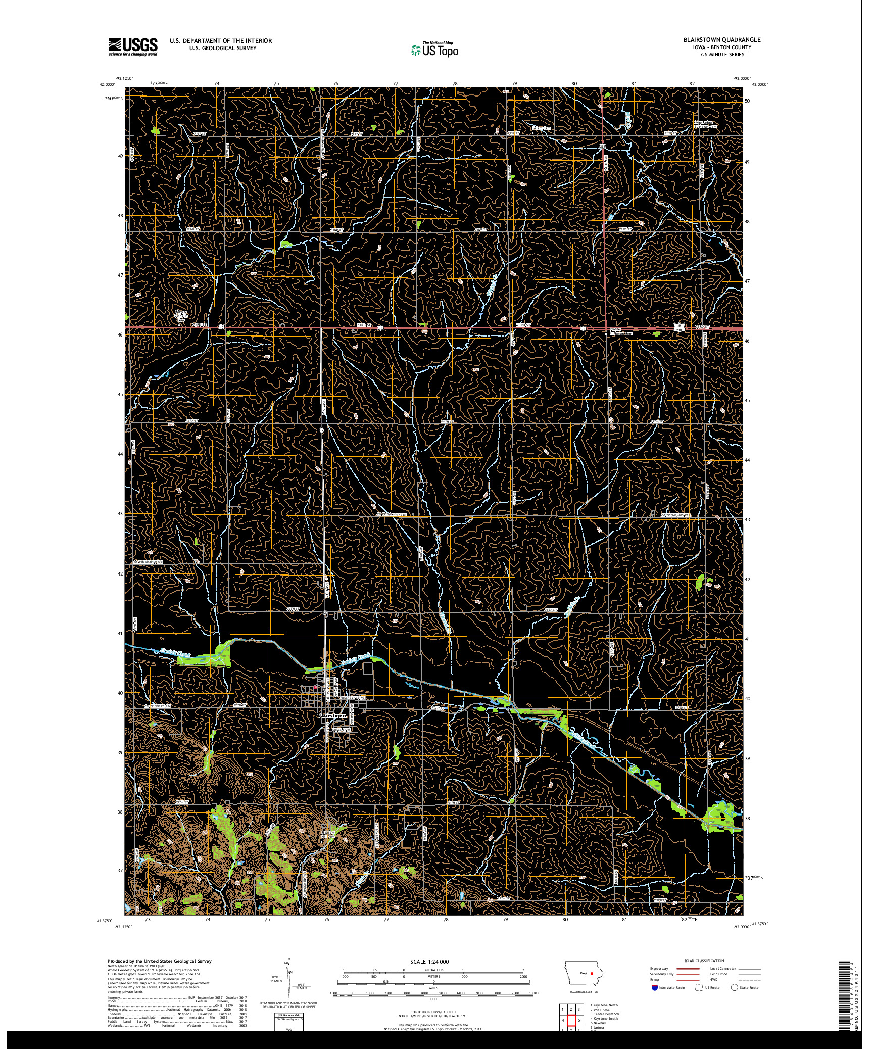 USGS US TOPO 7.5-MINUTE MAP FOR BLAIRSTOWN, IA 2018
