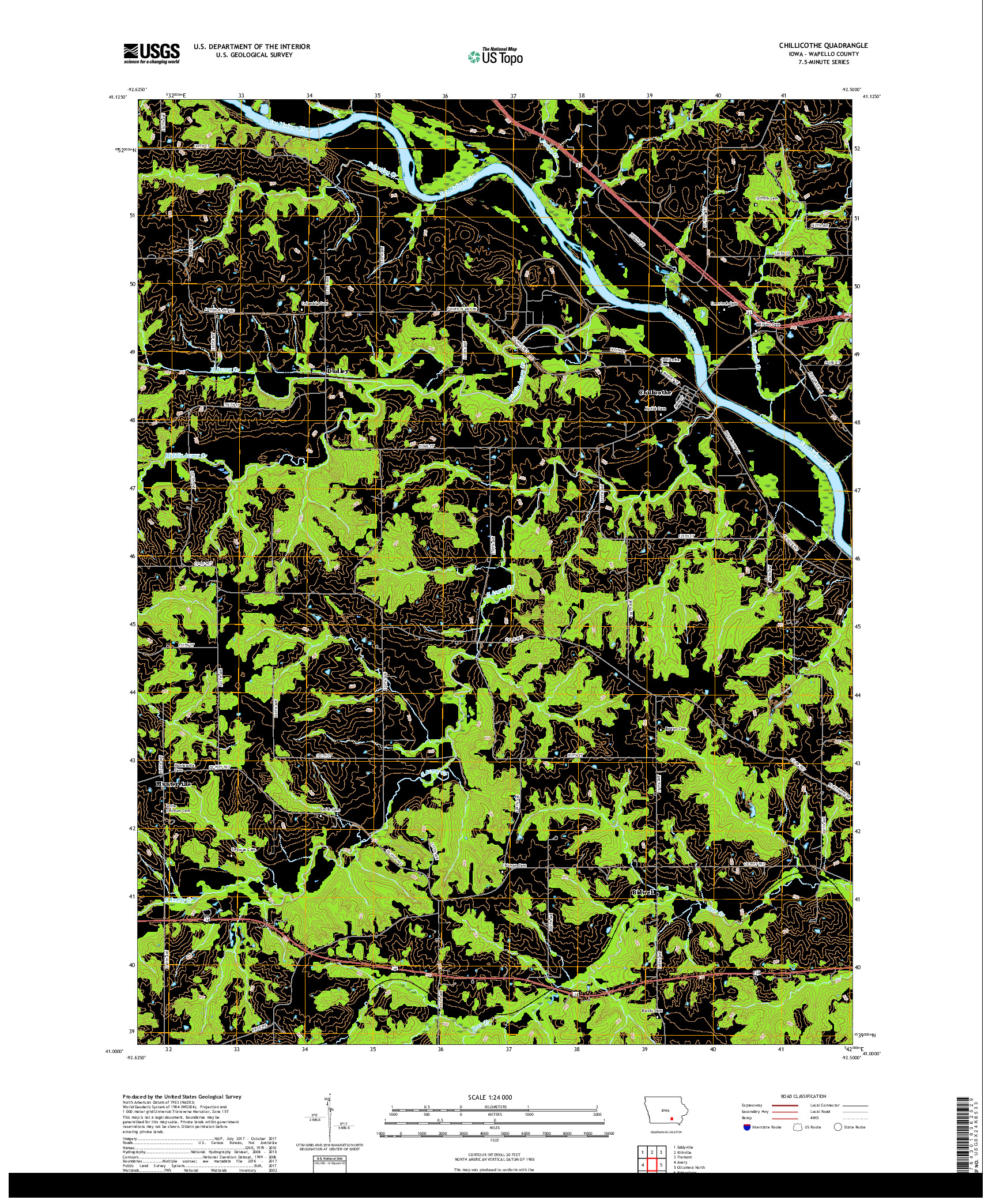 USGS US TOPO 7.5-MINUTE MAP FOR CHILLICOTHE, IA 2018