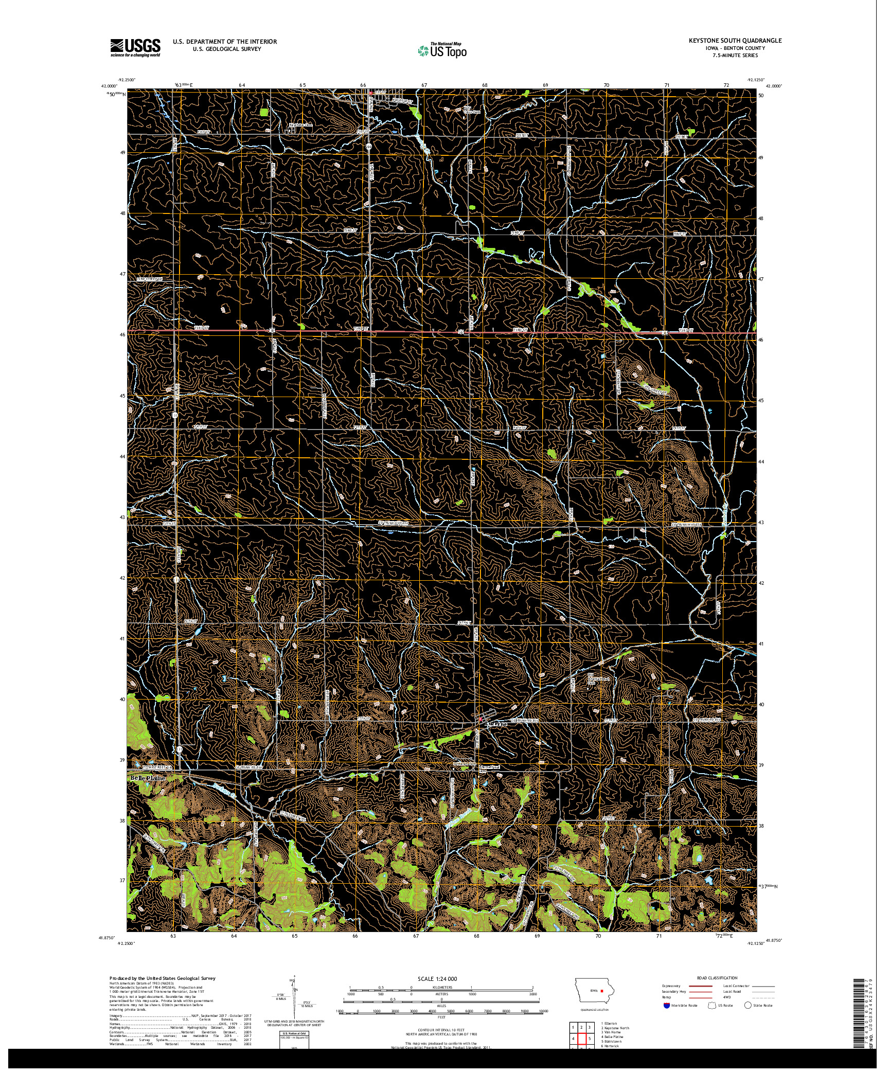USGS US TOPO 7.5-MINUTE MAP FOR KEYSTONE SOUTH, IA 2018