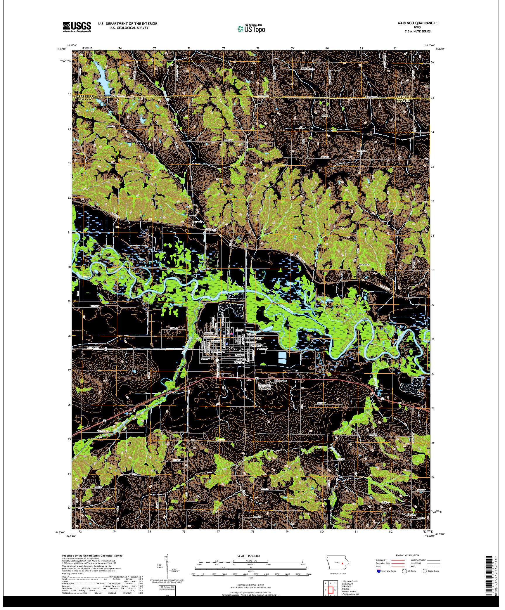 USGS US TOPO 7.5-MINUTE MAP FOR MARENGO, IA 2018