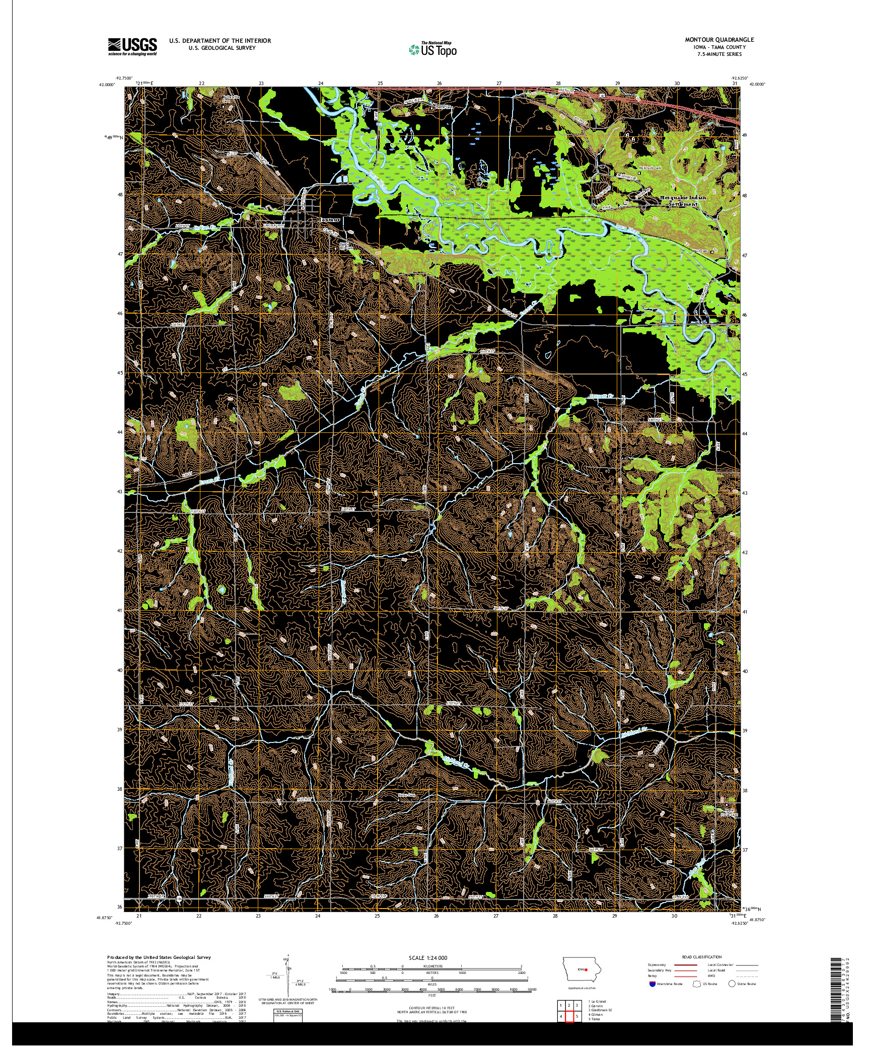 USGS US TOPO 7.5-MINUTE MAP FOR MONTOUR, IA 2018