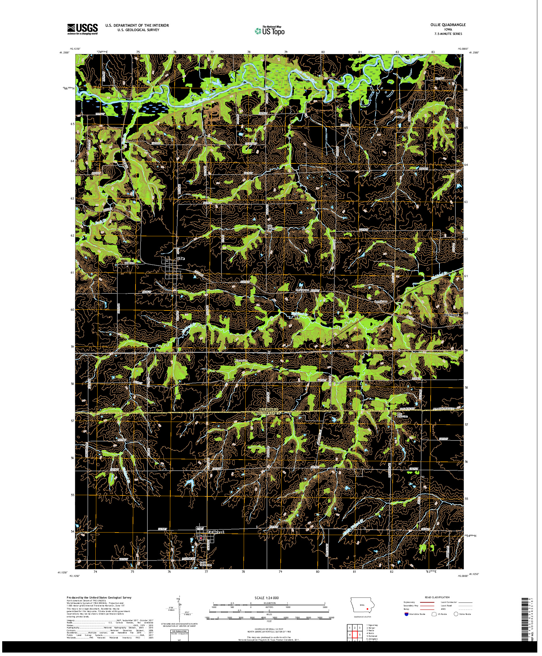 USGS US TOPO 7.5-MINUTE MAP FOR OLLIE, IA 2018