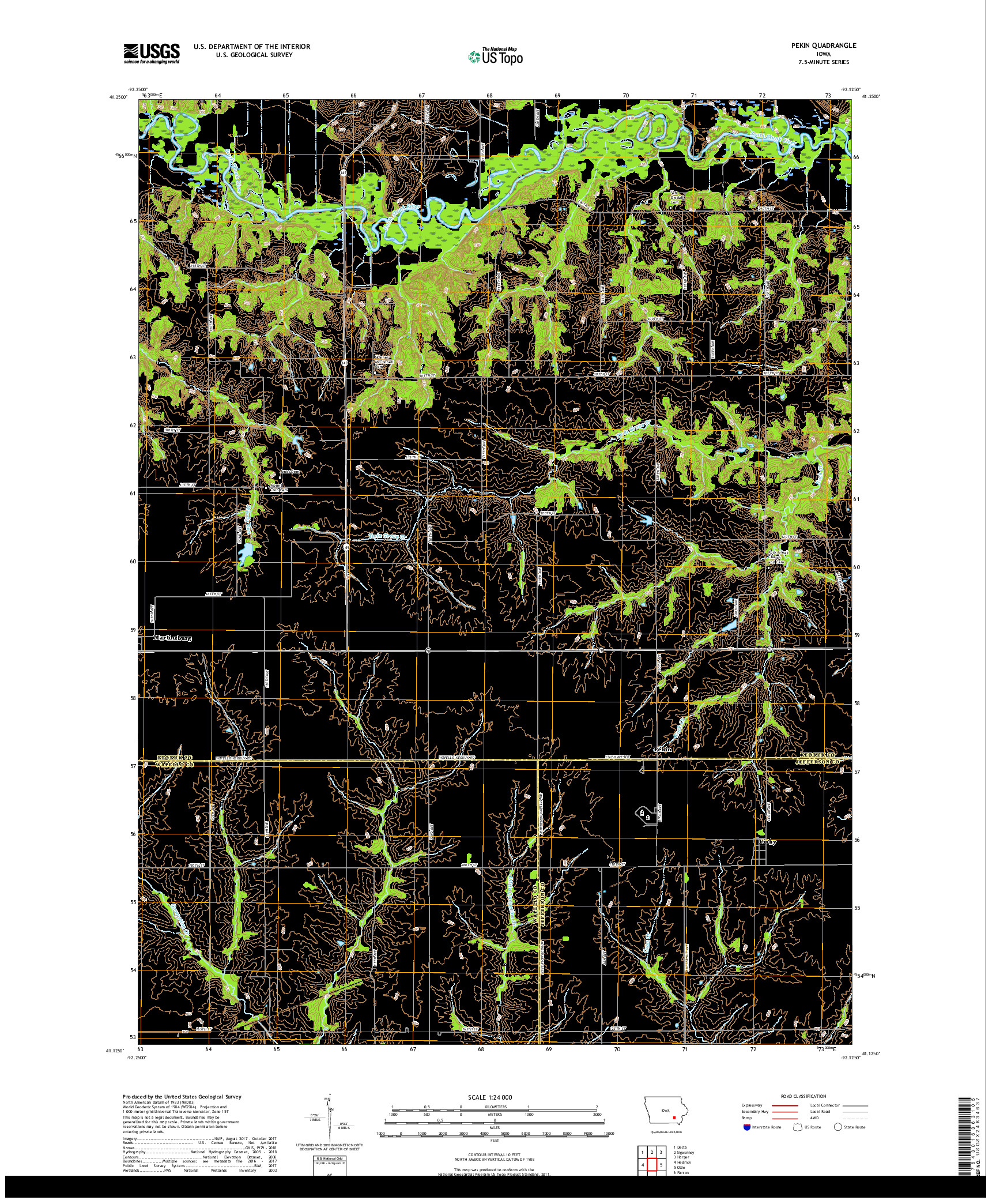 USGS US TOPO 7.5-MINUTE MAP FOR PEKIN, IA 2018