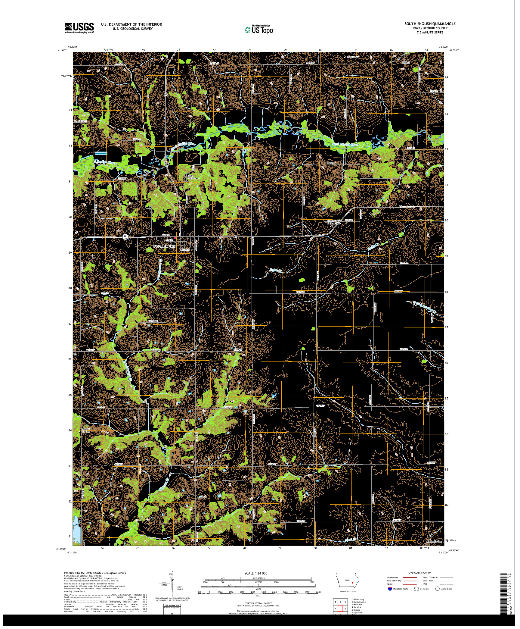 USGS US TOPO 7.5-MINUTE MAP FOR SOUTH ENGLISH, IA 2018