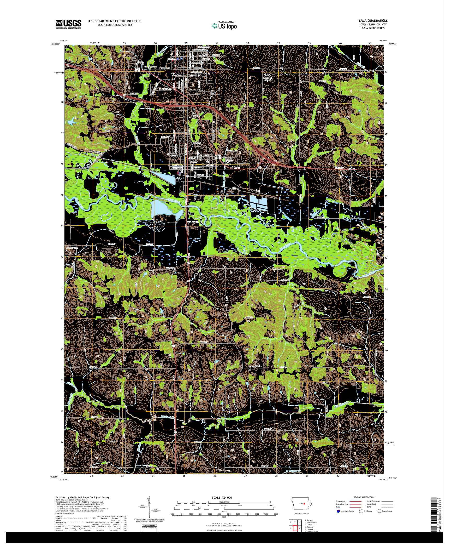 USGS US TOPO 7.5-MINUTE MAP FOR TAMA, IA 2018