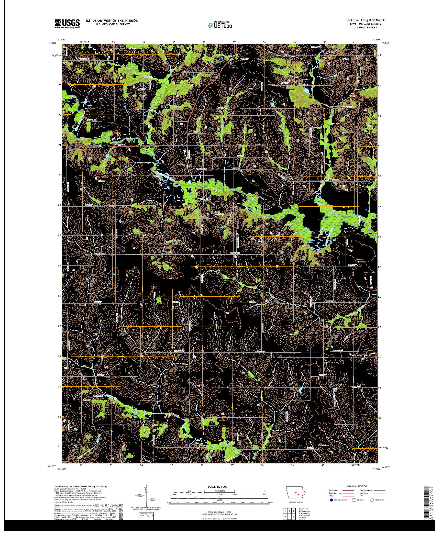 USGS US TOPO 7.5-MINUTE MAP FOR UNION MILLS, IA 2018