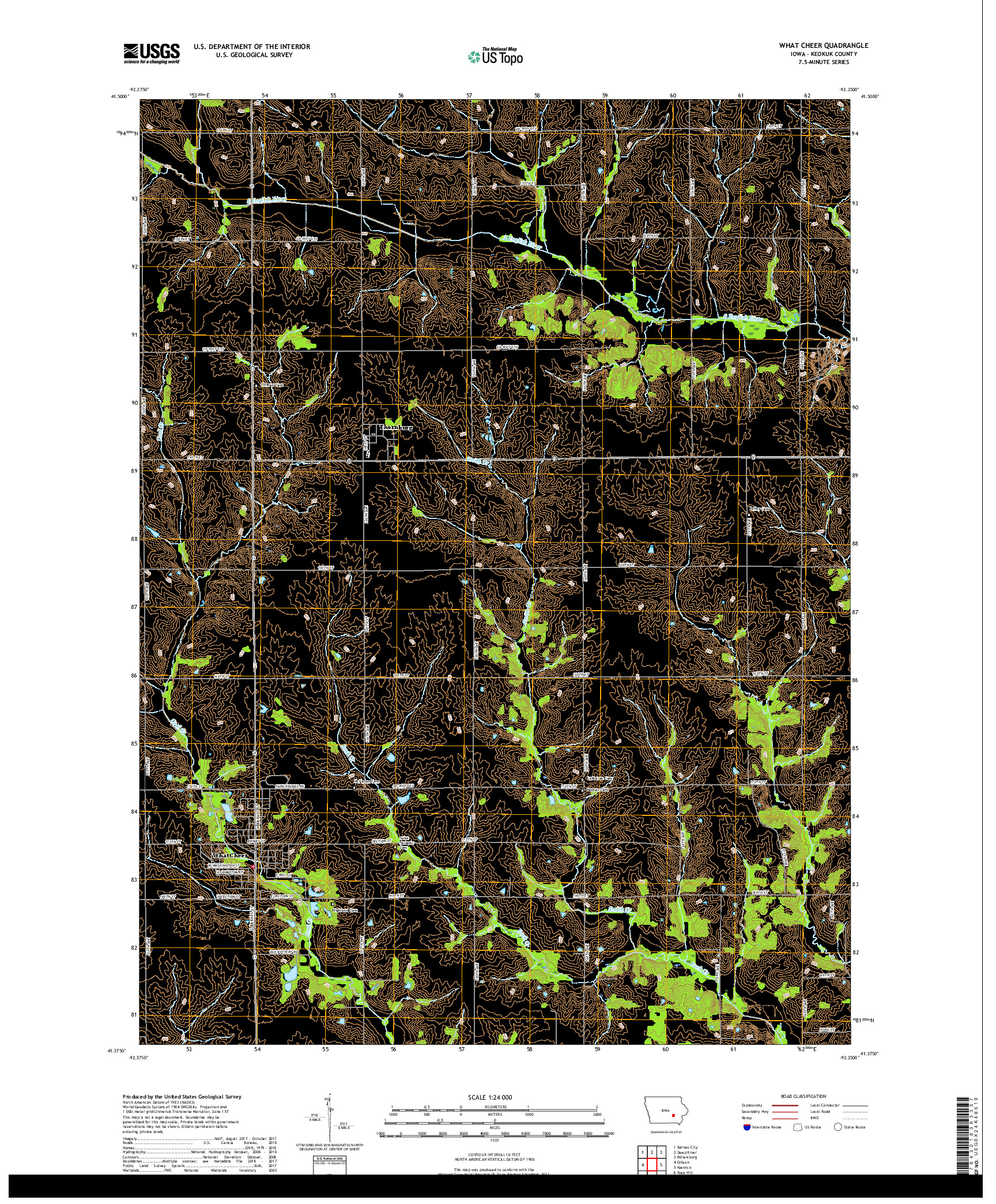 USGS US TOPO 7.5-MINUTE MAP FOR WHAT CHEER, IA 2018