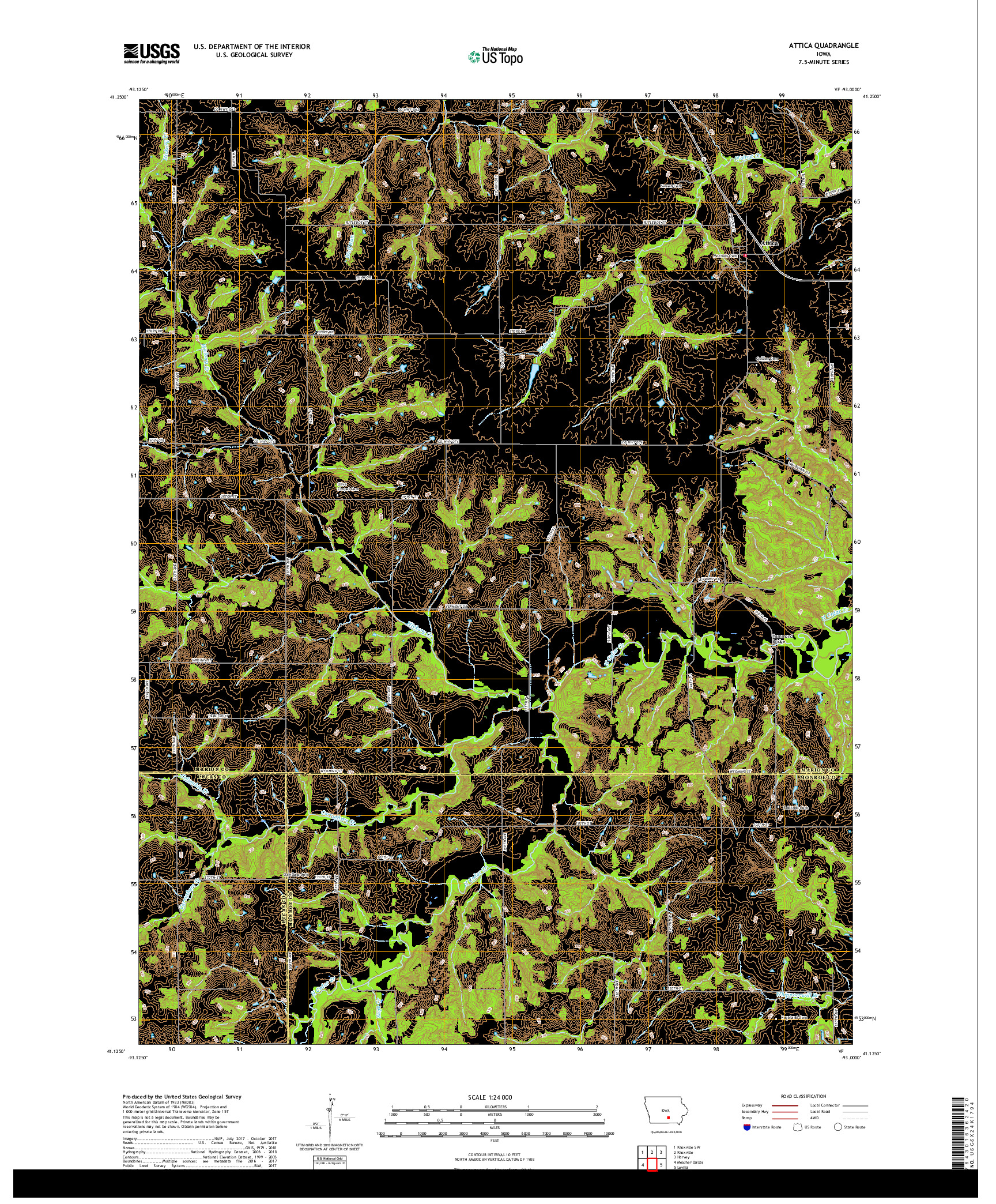 USGS US TOPO 7.5-MINUTE MAP FOR ATTICA, IA 2018