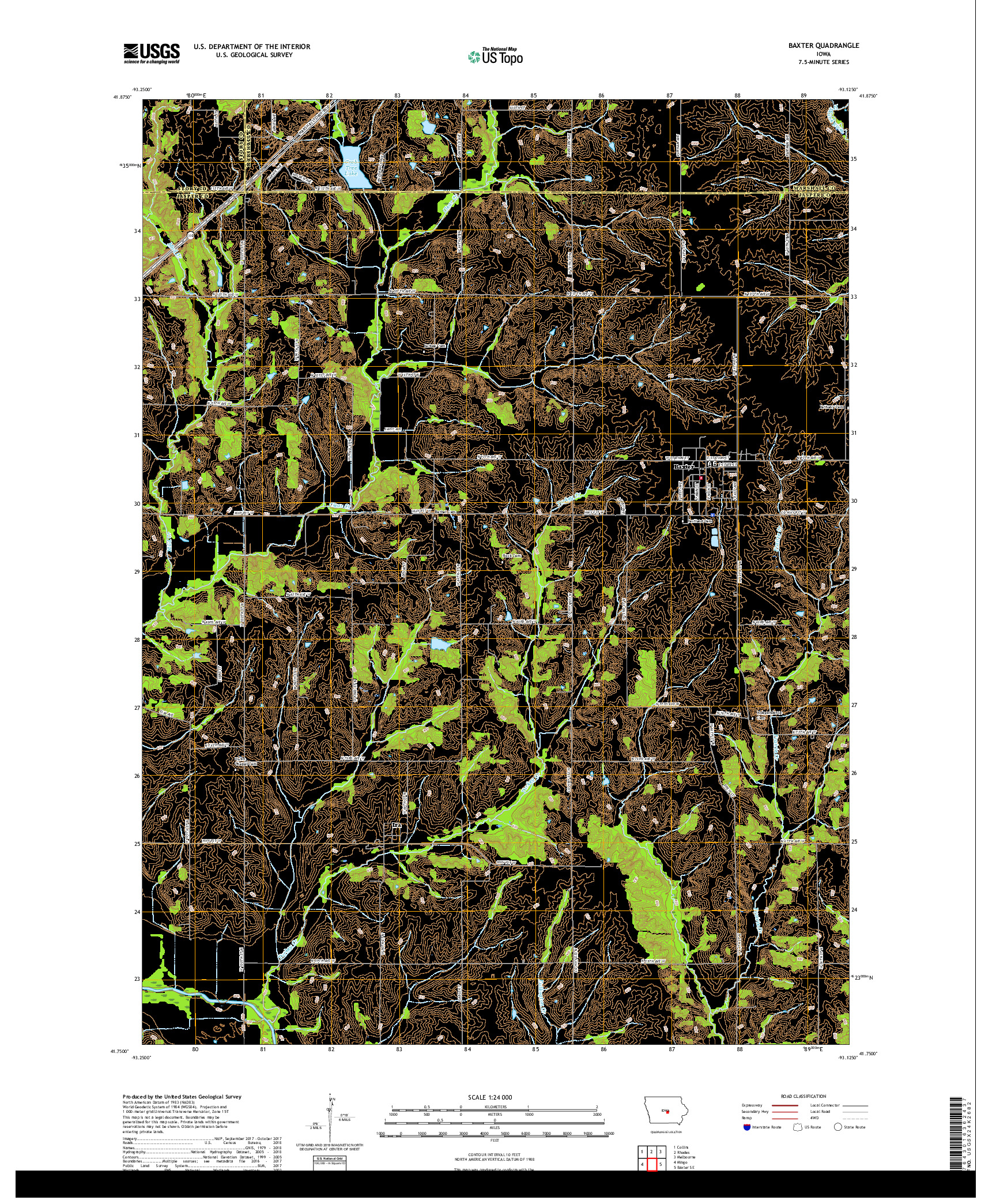 USGS US TOPO 7.5-MINUTE MAP FOR BAXTER, IA 2018