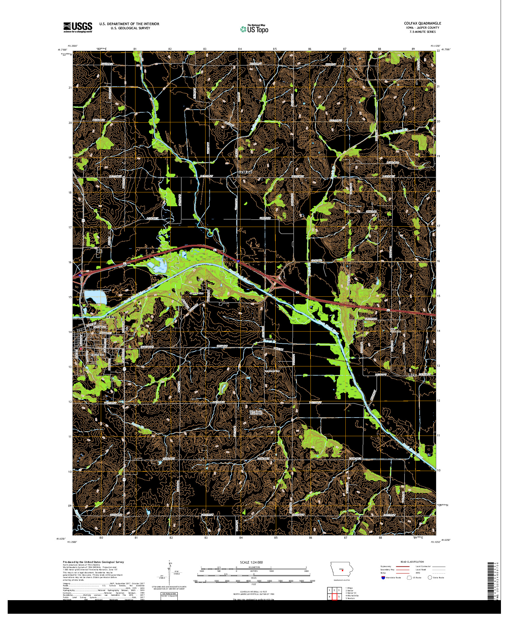 USGS US TOPO 7.5-MINUTE MAP FOR COLFAX, IA 2018