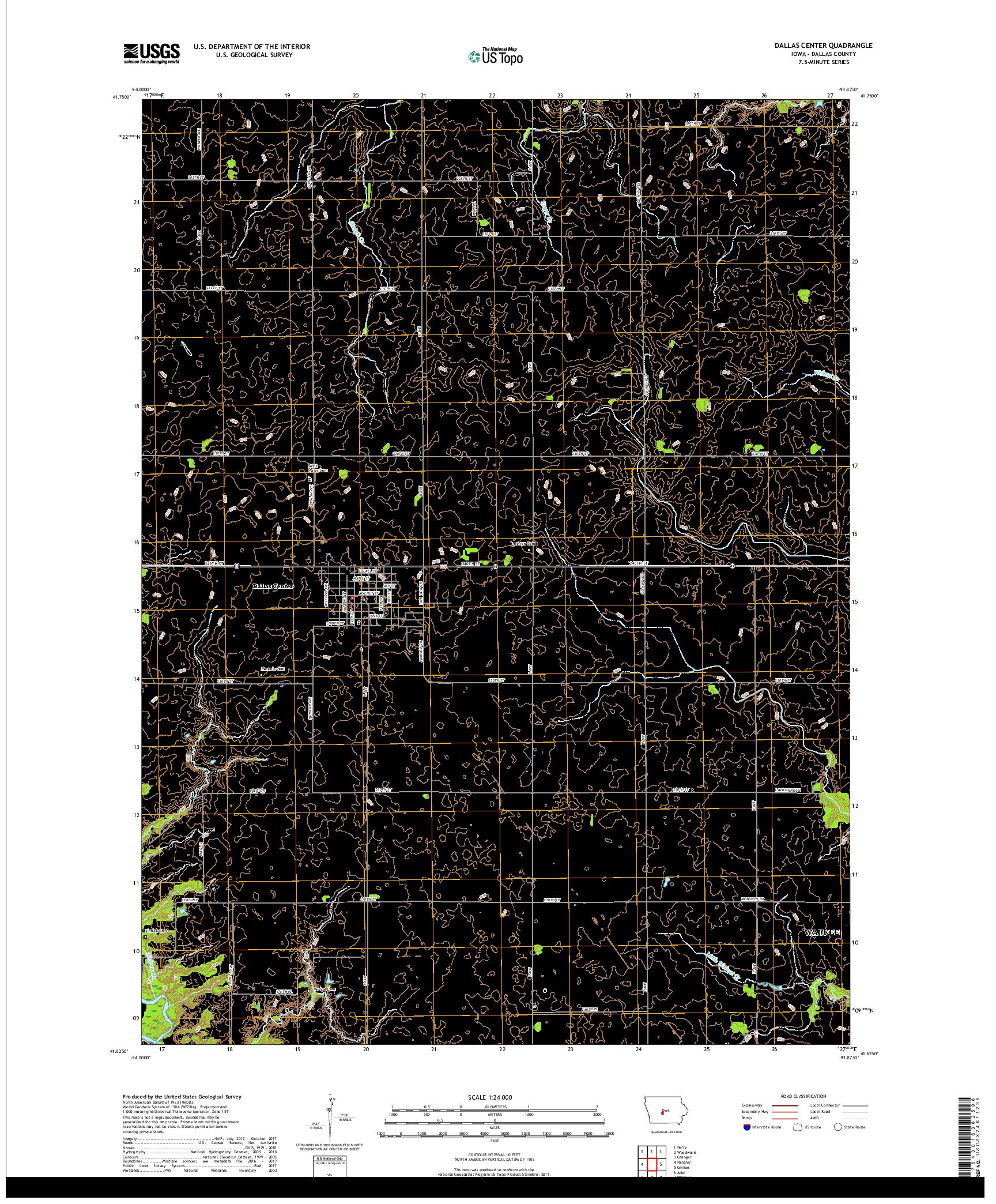 USGS US TOPO 7.5-MINUTE MAP FOR DALLAS CENTER, IA 2018