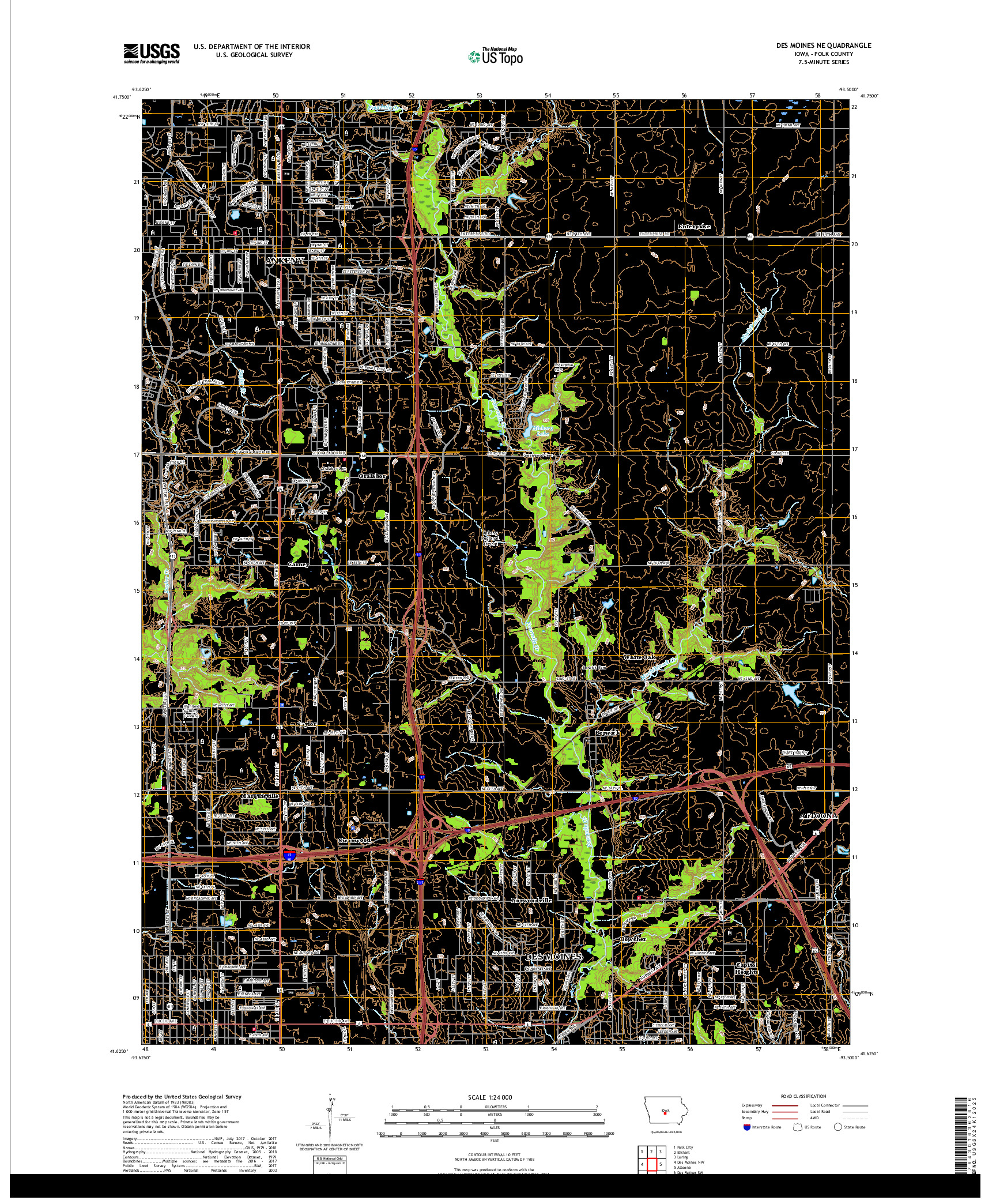 USGS US TOPO 7.5-MINUTE MAP FOR DES MOINES NE, IA 2018