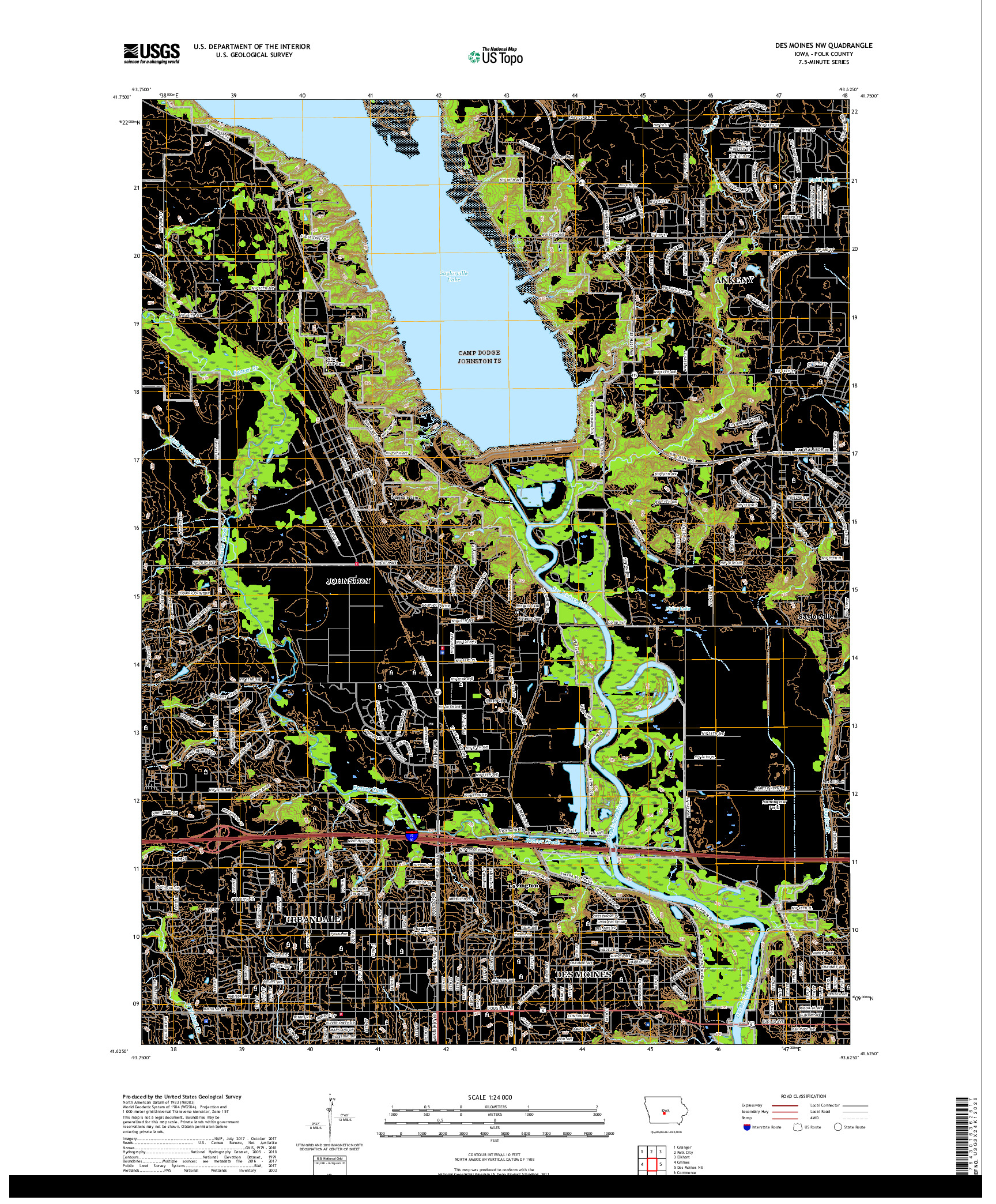 USGS US TOPO 7.5-MINUTE MAP FOR DES MOINES NW, IA 2018