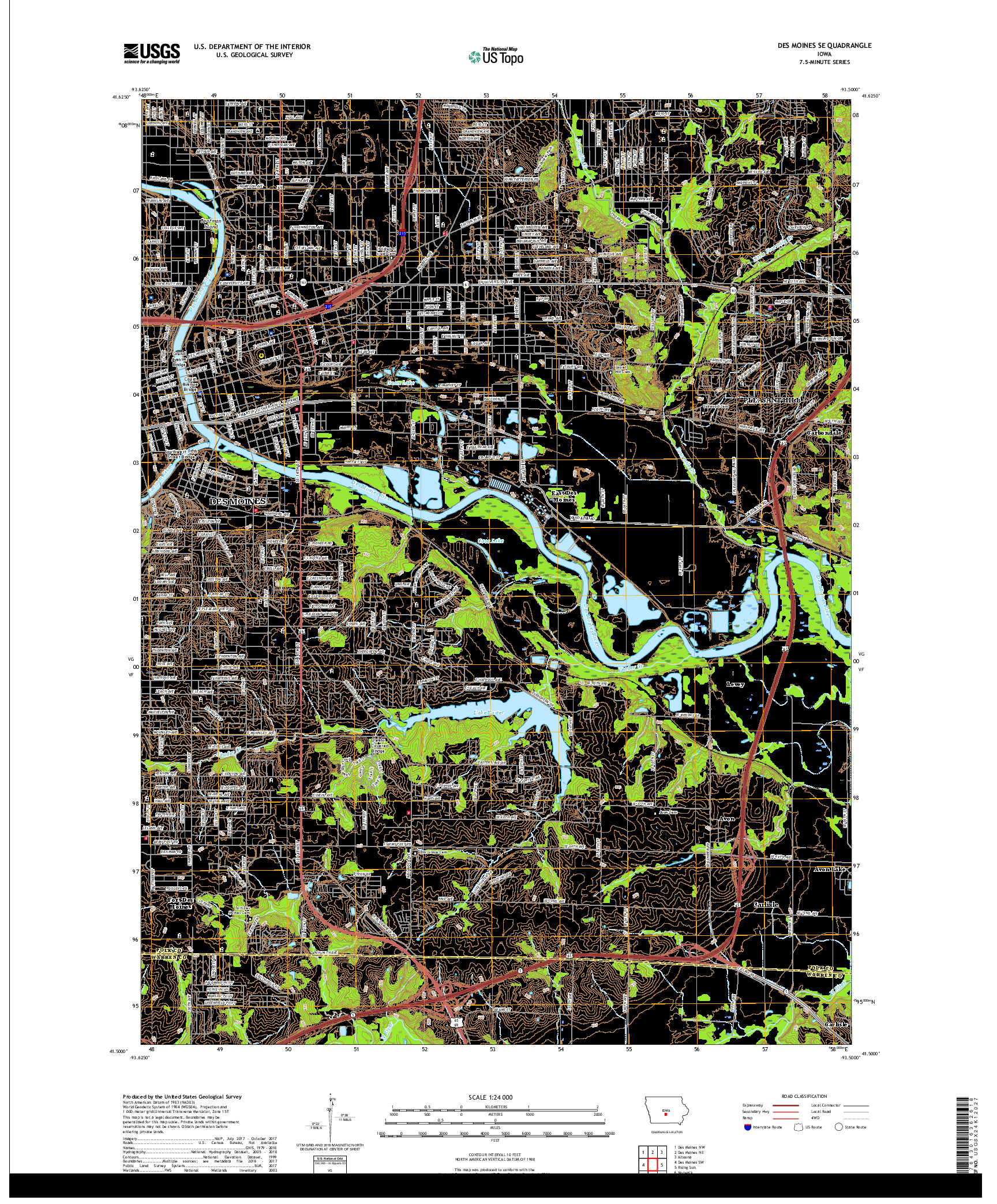 USGS US TOPO 7.5-MINUTE MAP FOR DES MOINES SE, IA 2018