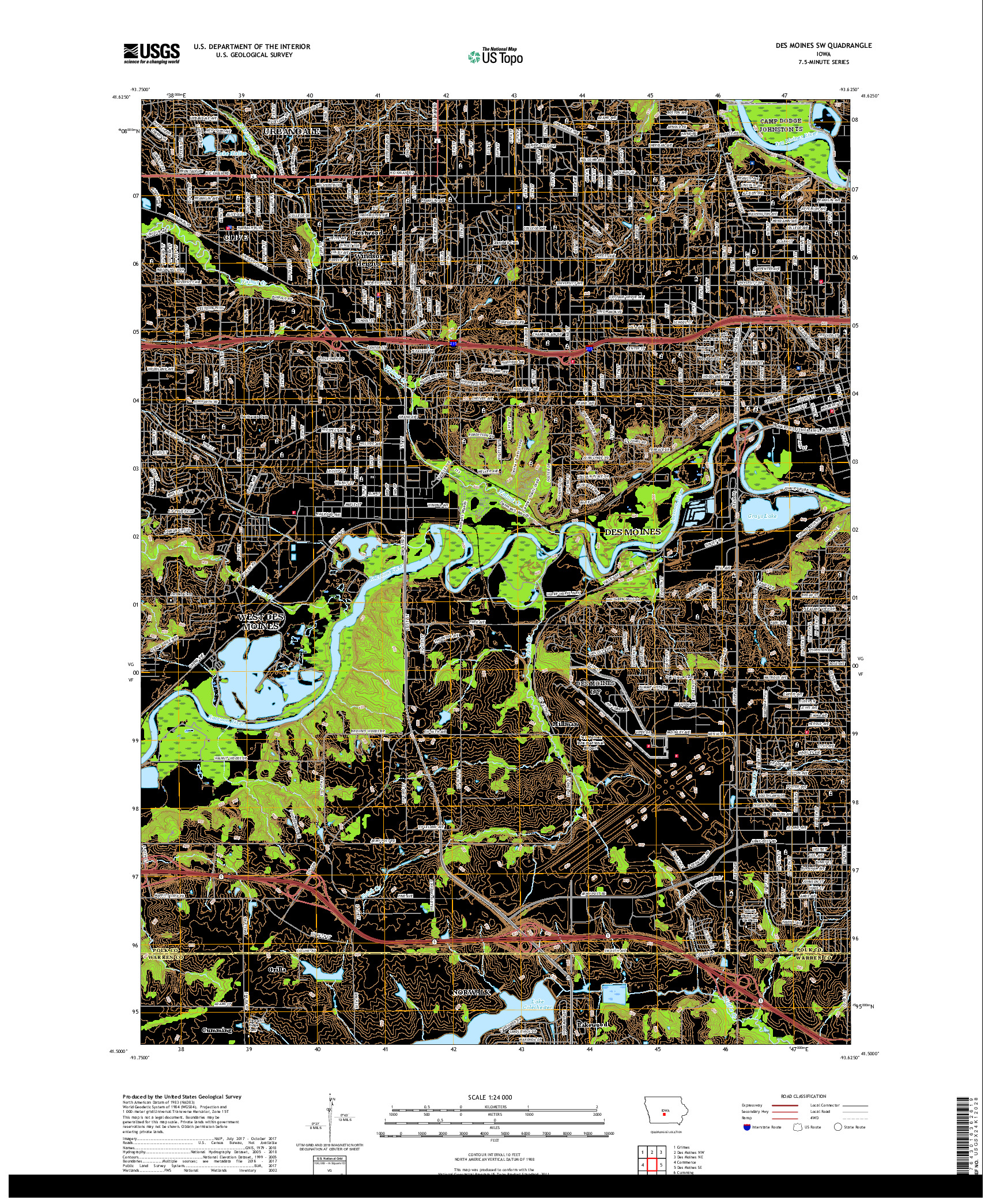 USGS US TOPO 7.5-MINUTE MAP FOR DES MOINES SW, IA 2018