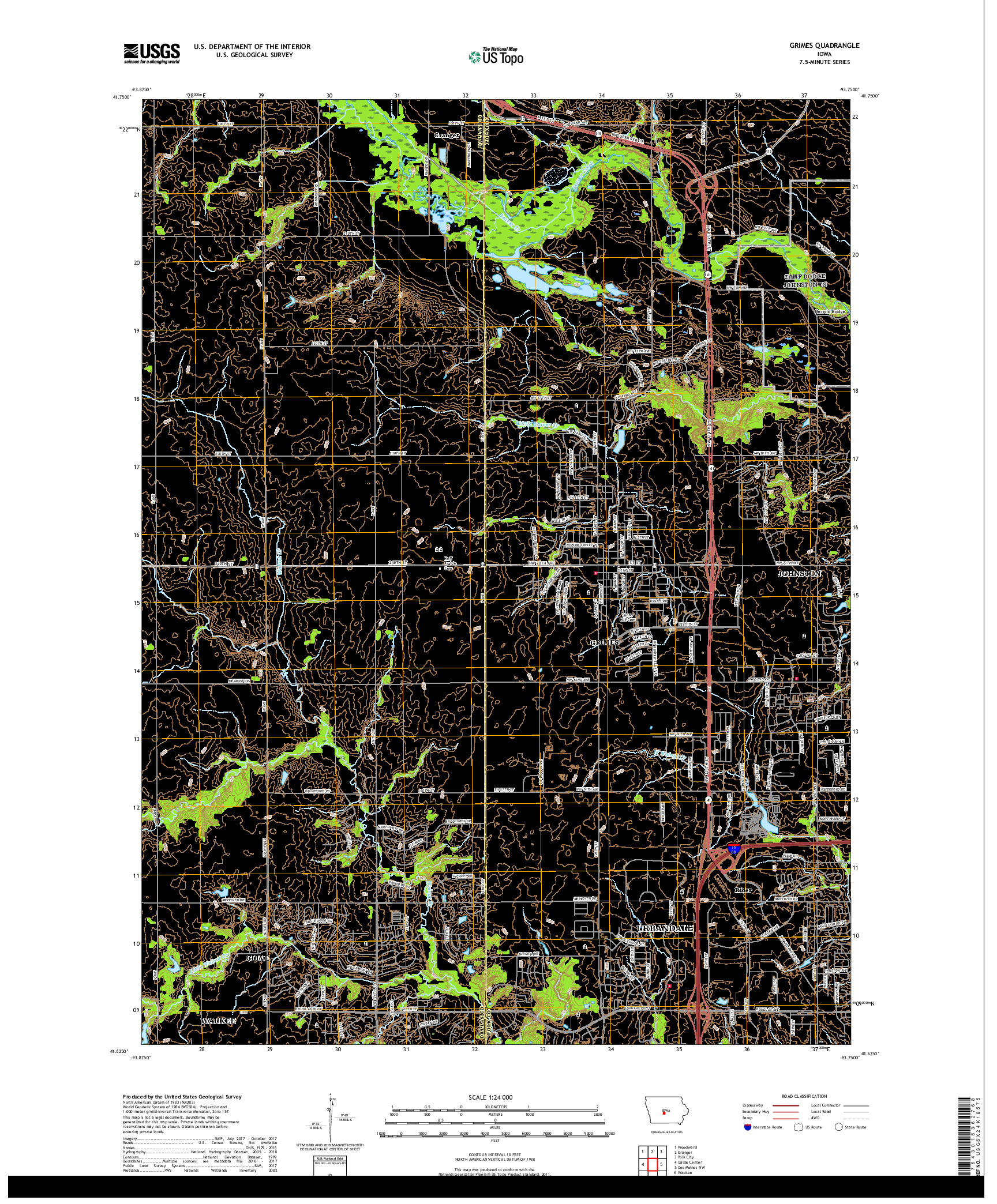 USGS US TOPO 7.5-MINUTE MAP FOR GRIMES, IA 2018