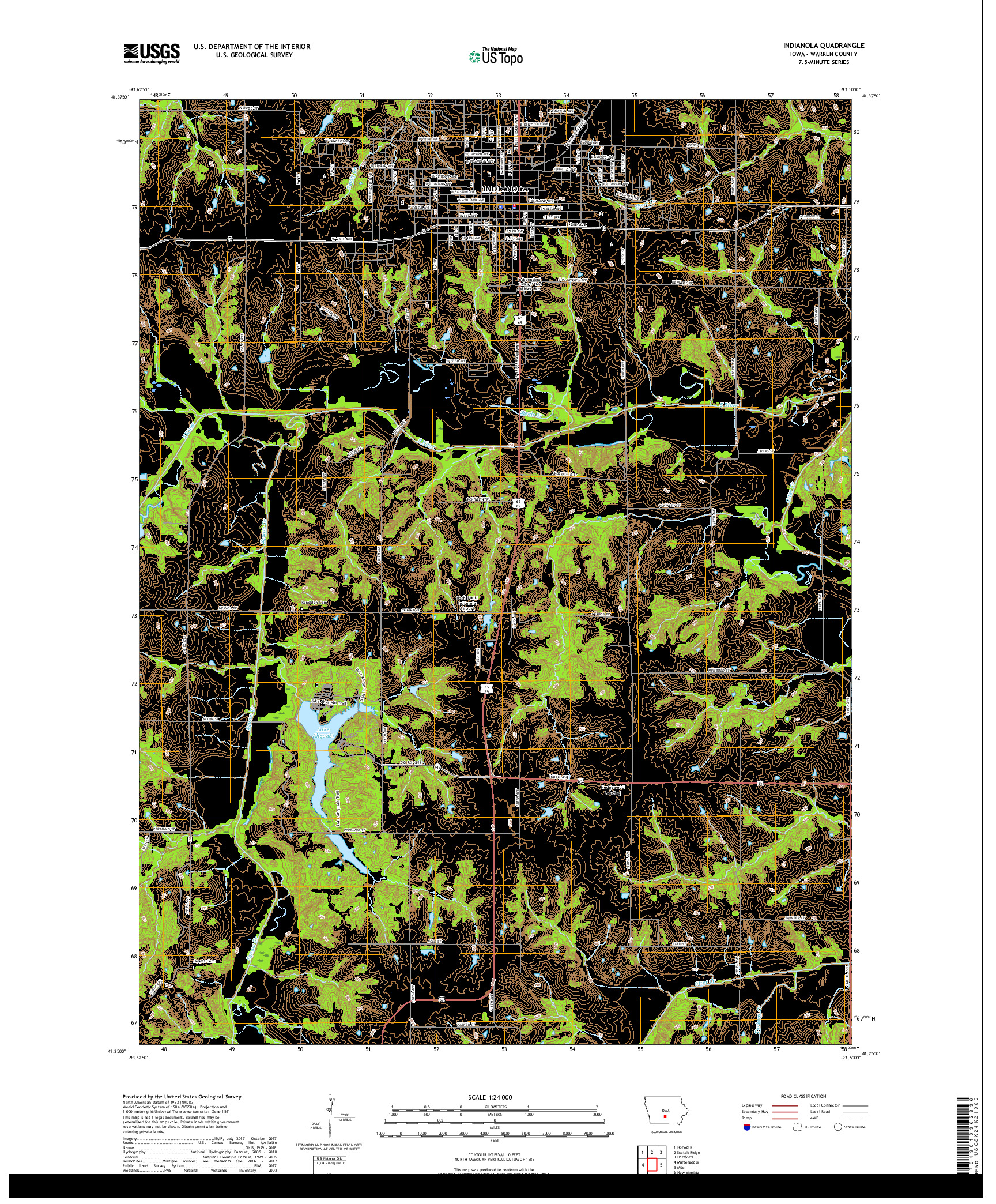 USGS US TOPO 7.5-MINUTE MAP FOR INDIANOLA, IA 2018