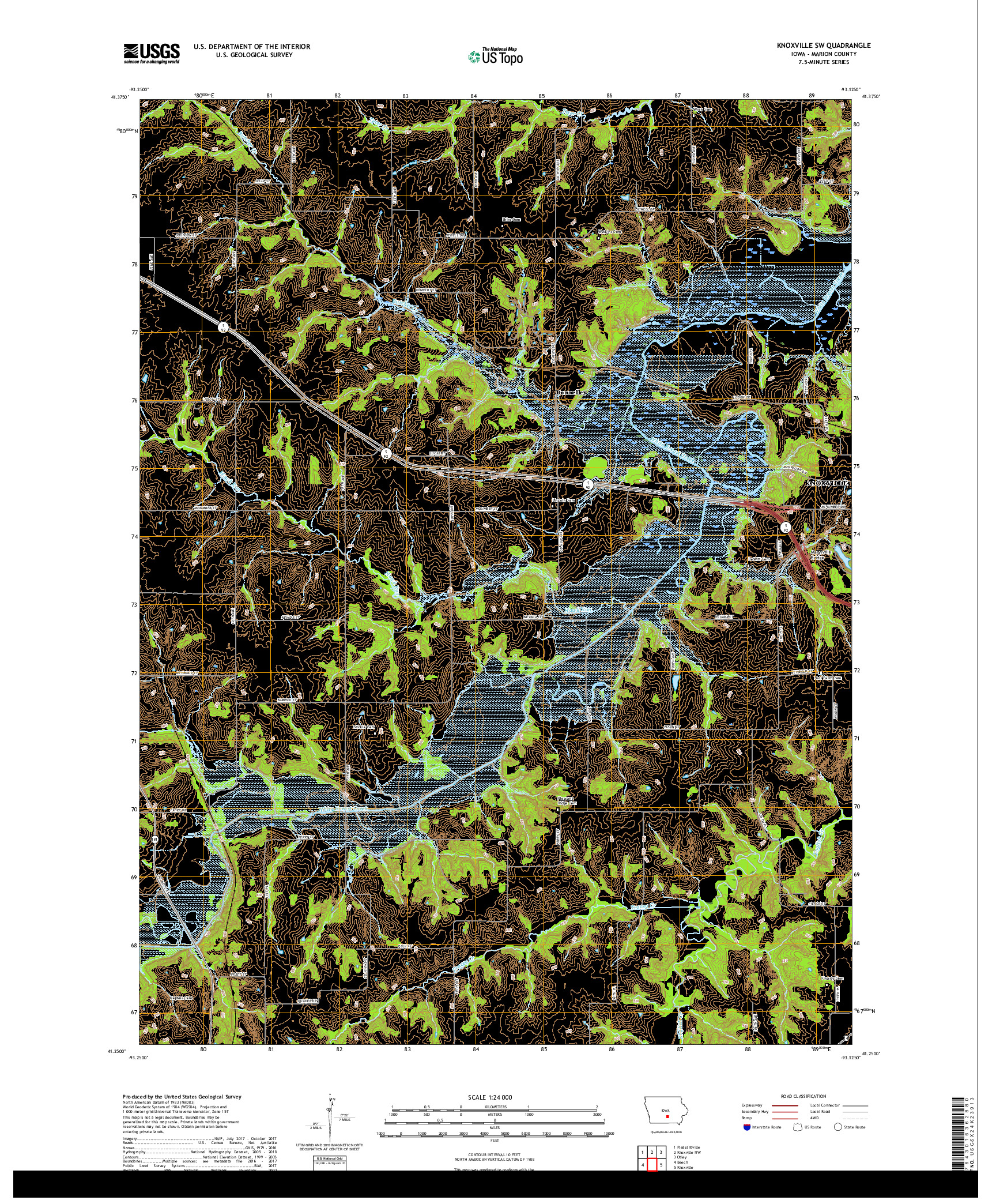 USGS US TOPO 7.5-MINUTE MAP FOR KNOXVILLE SW, IA 2018
