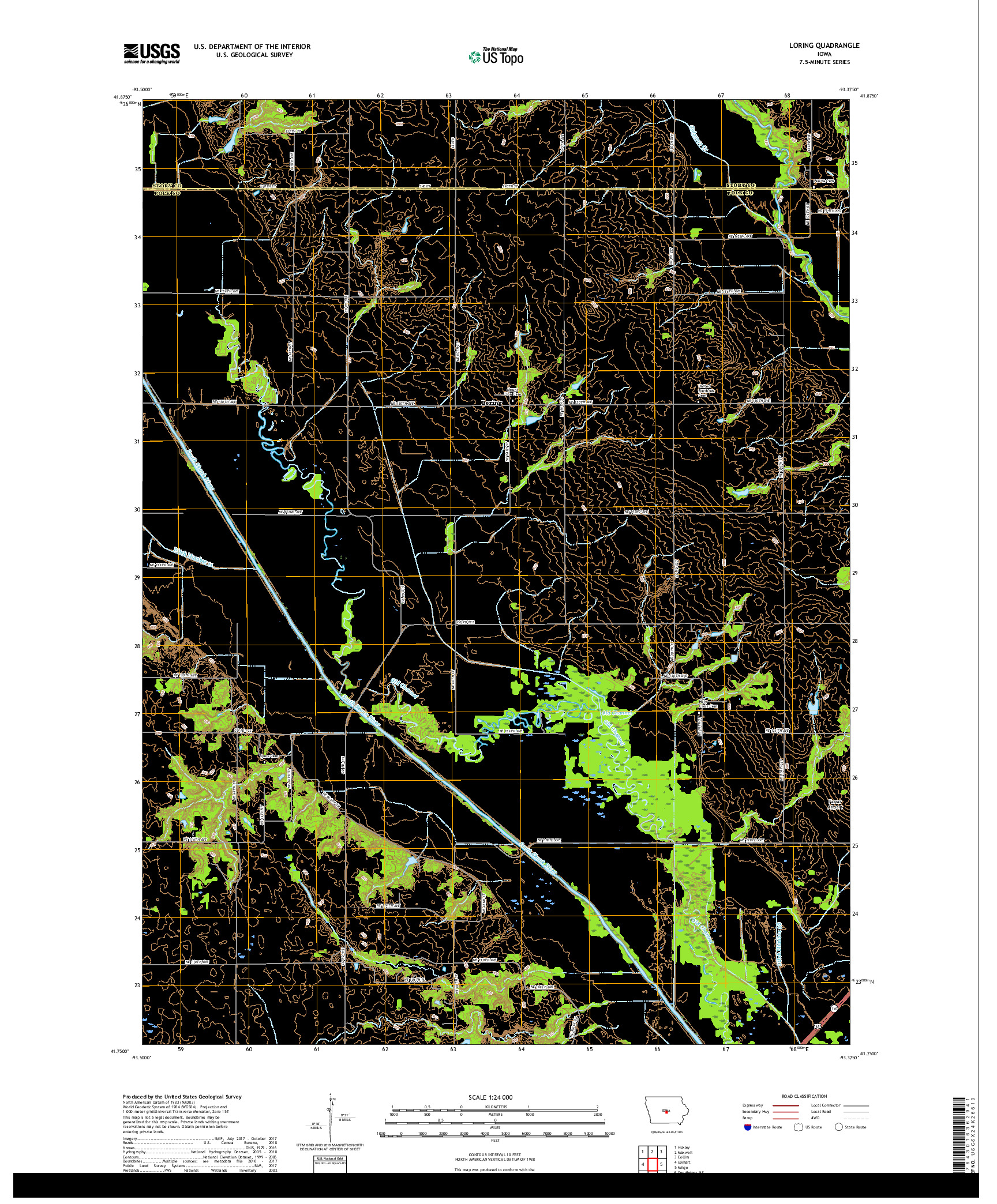 USGS US TOPO 7.5-MINUTE MAP FOR LORING, IA 2018