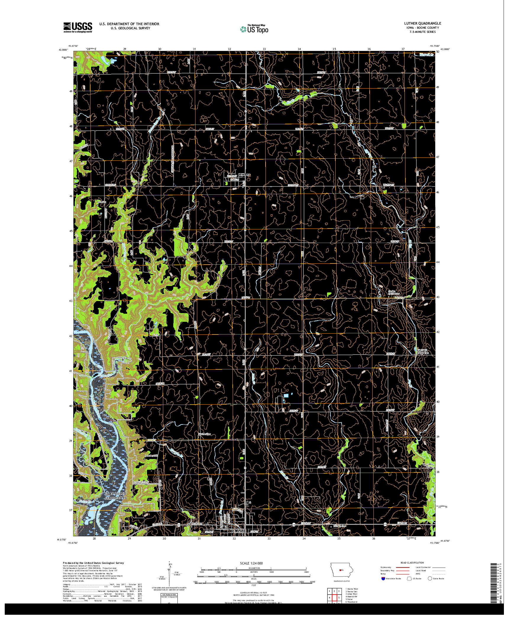 USGS US TOPO 7.5-MINUTE MAP FOR LUTHER, IA 2018