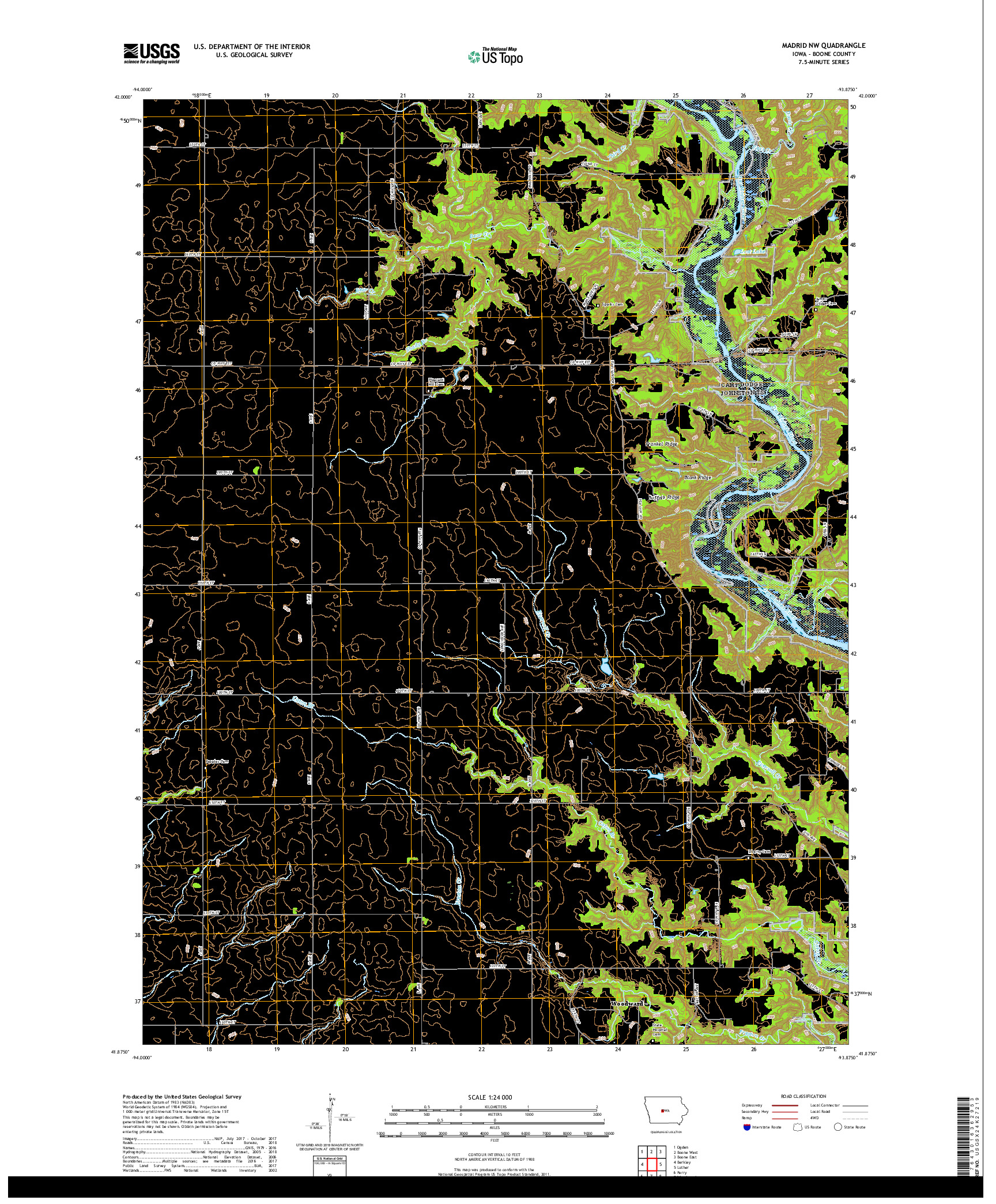 USGS US TOPO 7.5-MINUTE MAP FOR MADRID NW, IA 2018