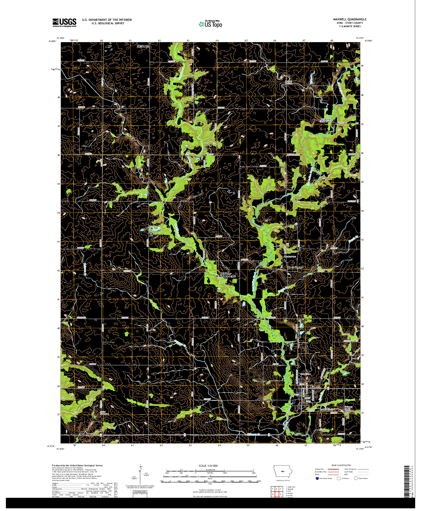 USGS US TOPO 7.5-MINUTE MAP FOR MAXWELL, IA 2018