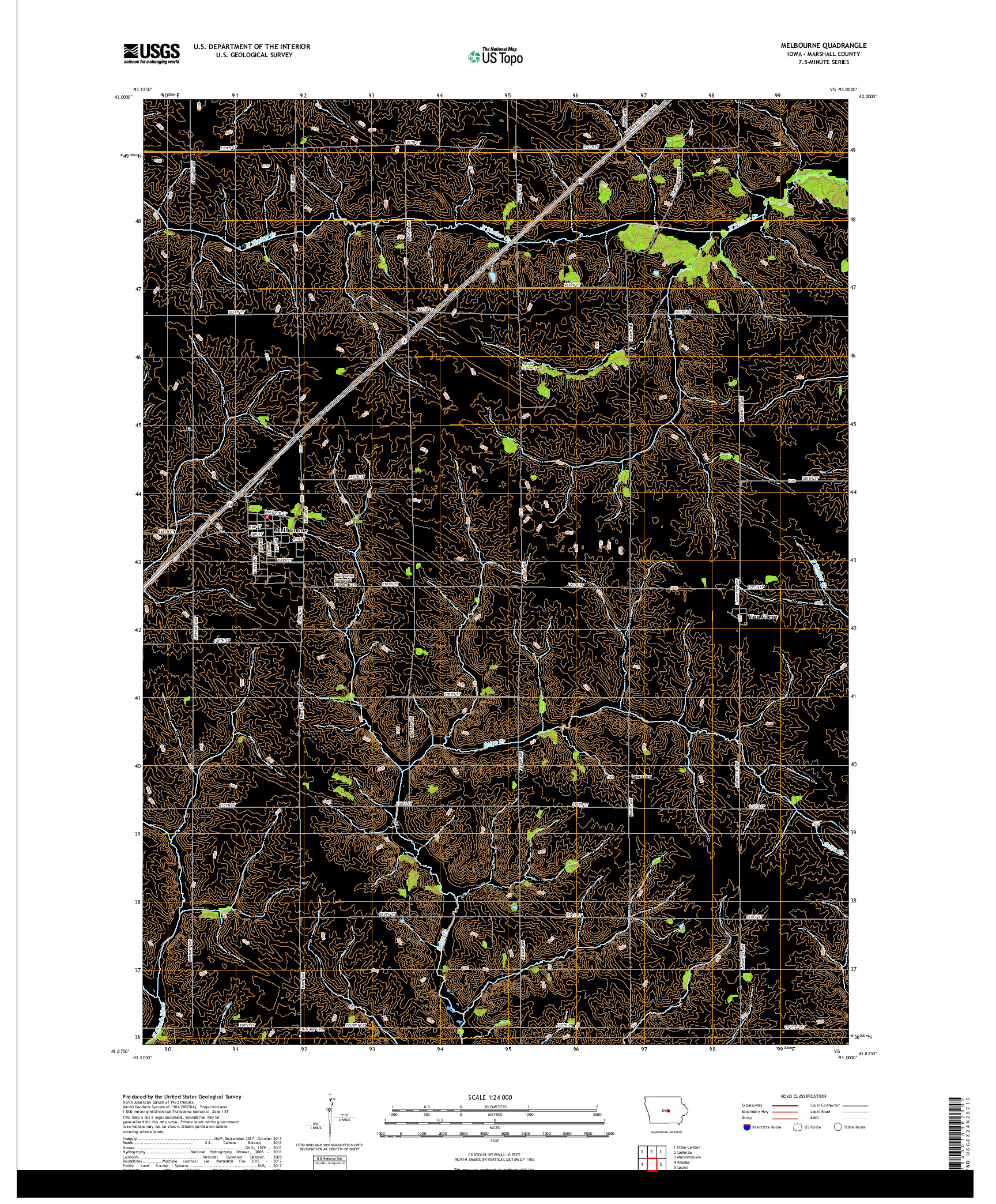 USGS US TOPO 7.5-MINUTE MAP FOR MELBOURNE, IA 2018