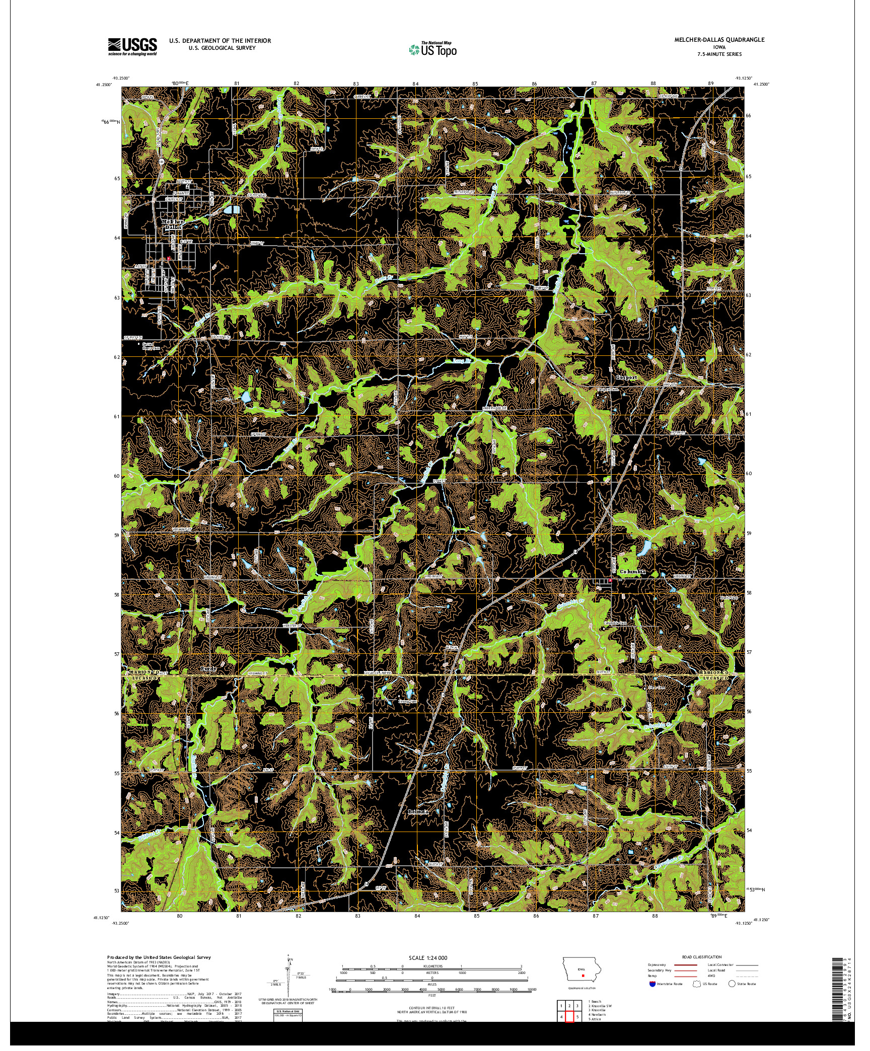 USGS US TOPO 7.5-MINUTE MAP FOR MELCHER-DALLAS, IA 2018