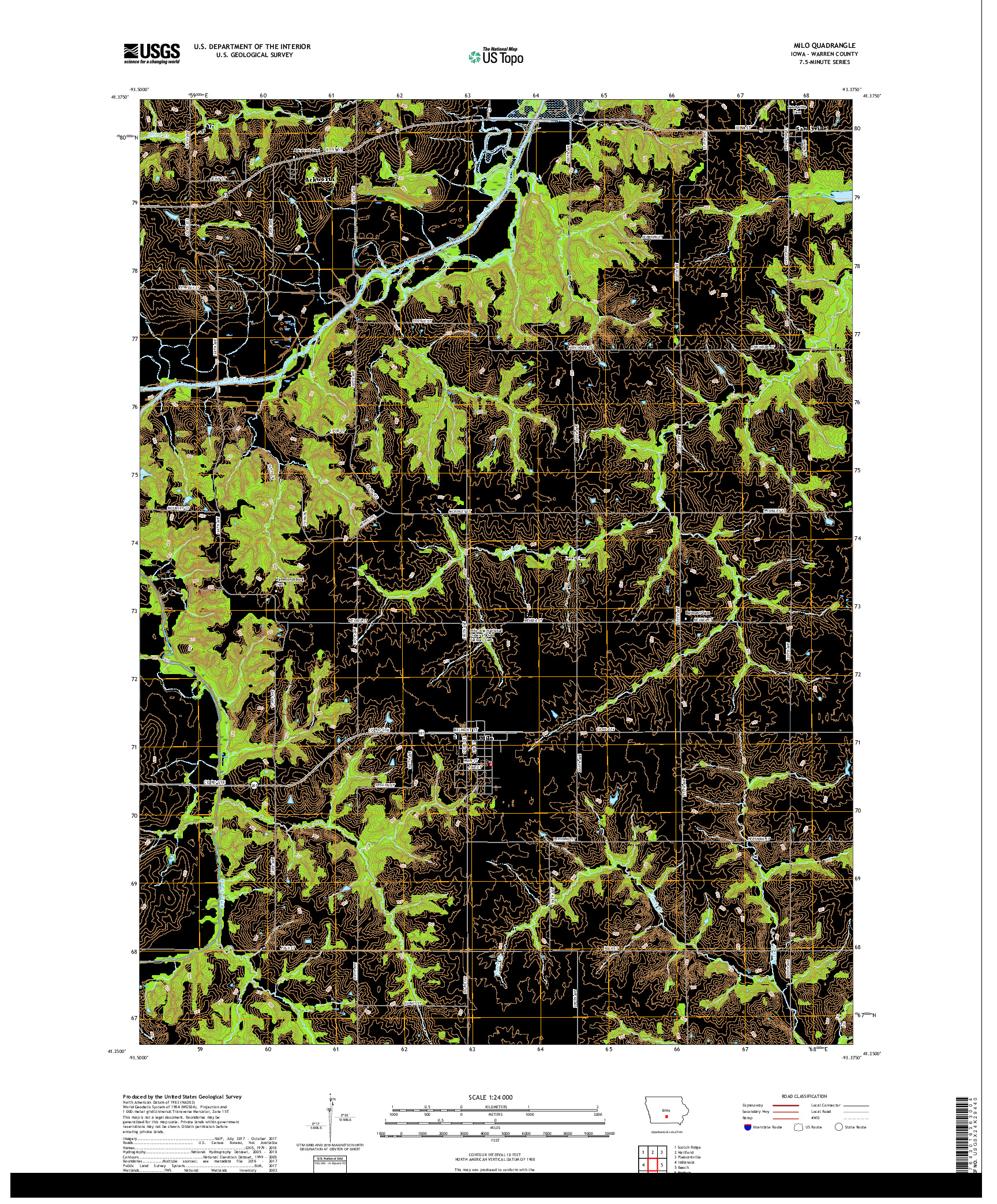 USGS US TOPO 7.5-MINUTE MAP FOR MILO, IA 2018